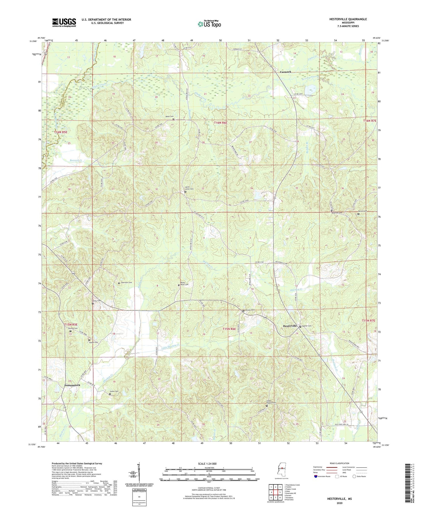 Hesterville Mississippi US Topo Map Image