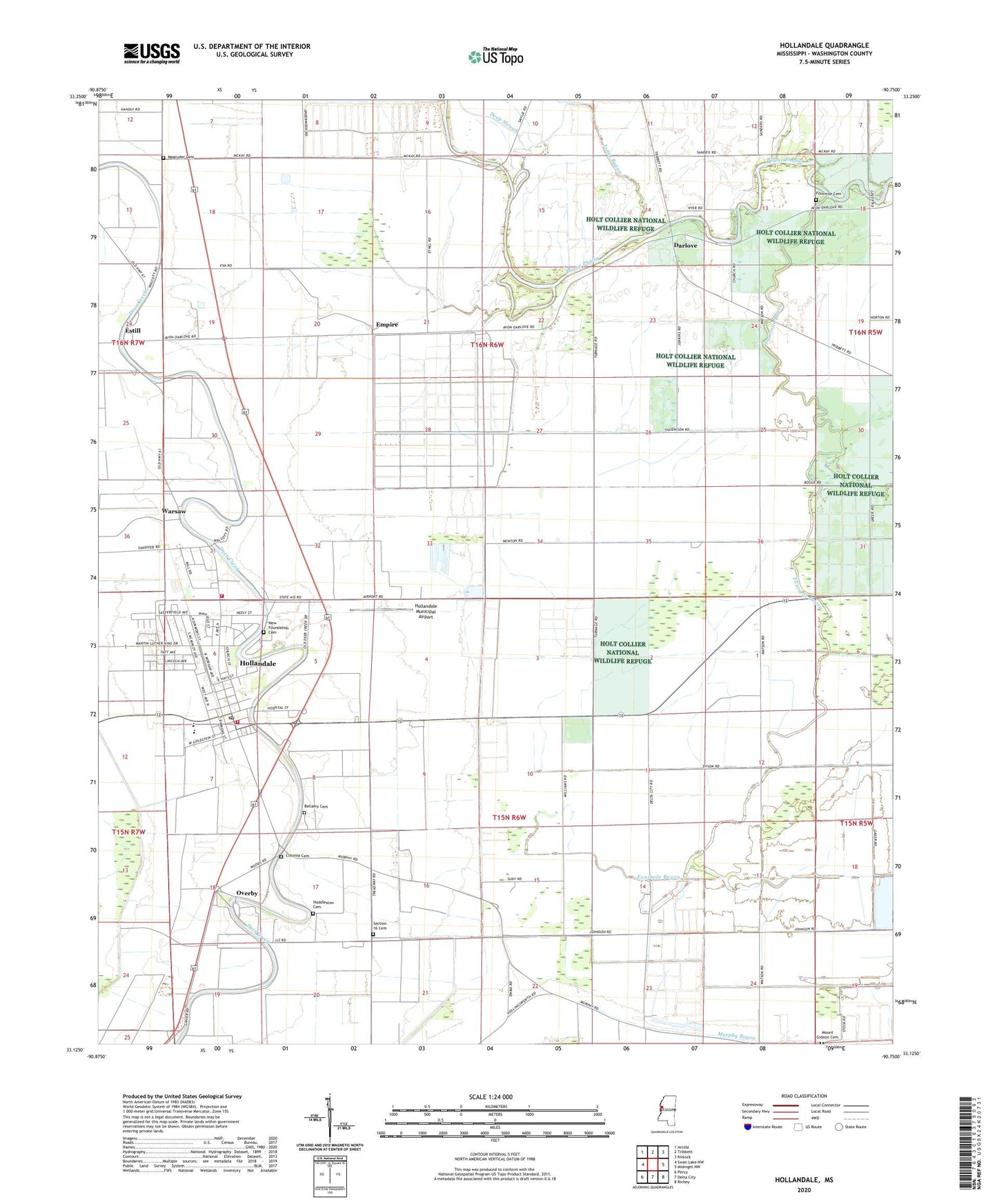 Hollandale Mississippi US Topo Map Image