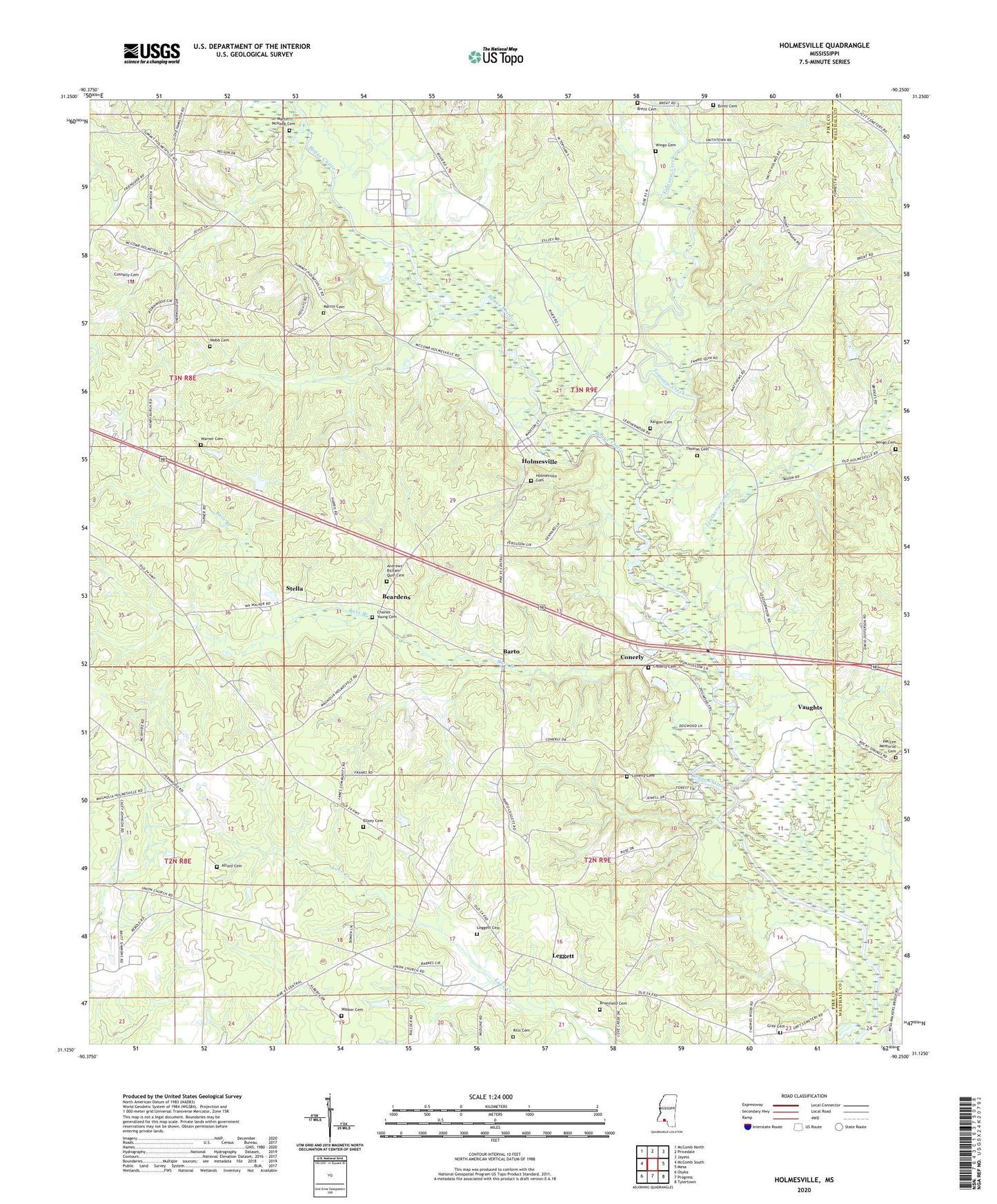 Holmesville Mississippi US Topo Map Image