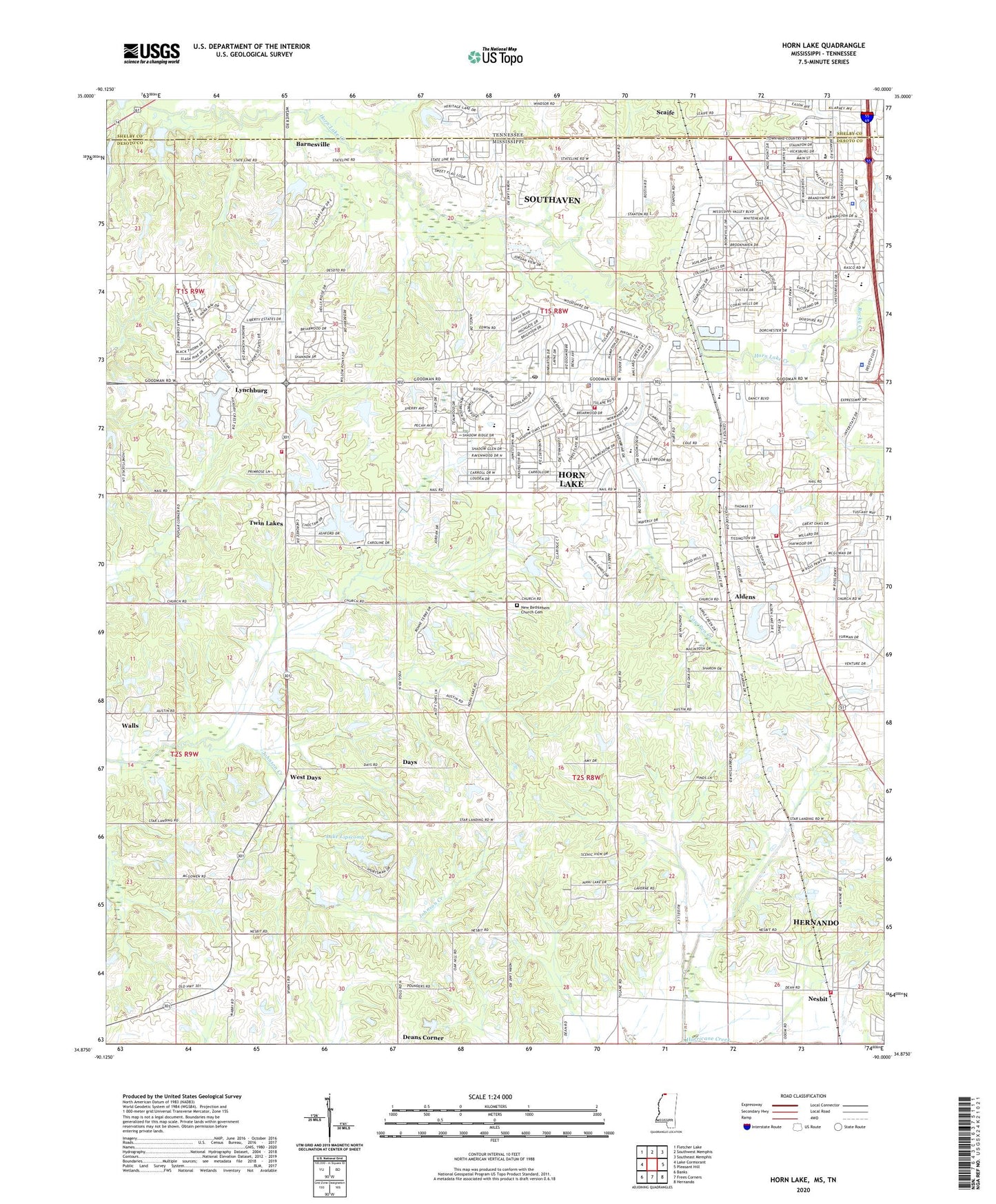 Horn Lake Mississippi US Topo Map Image