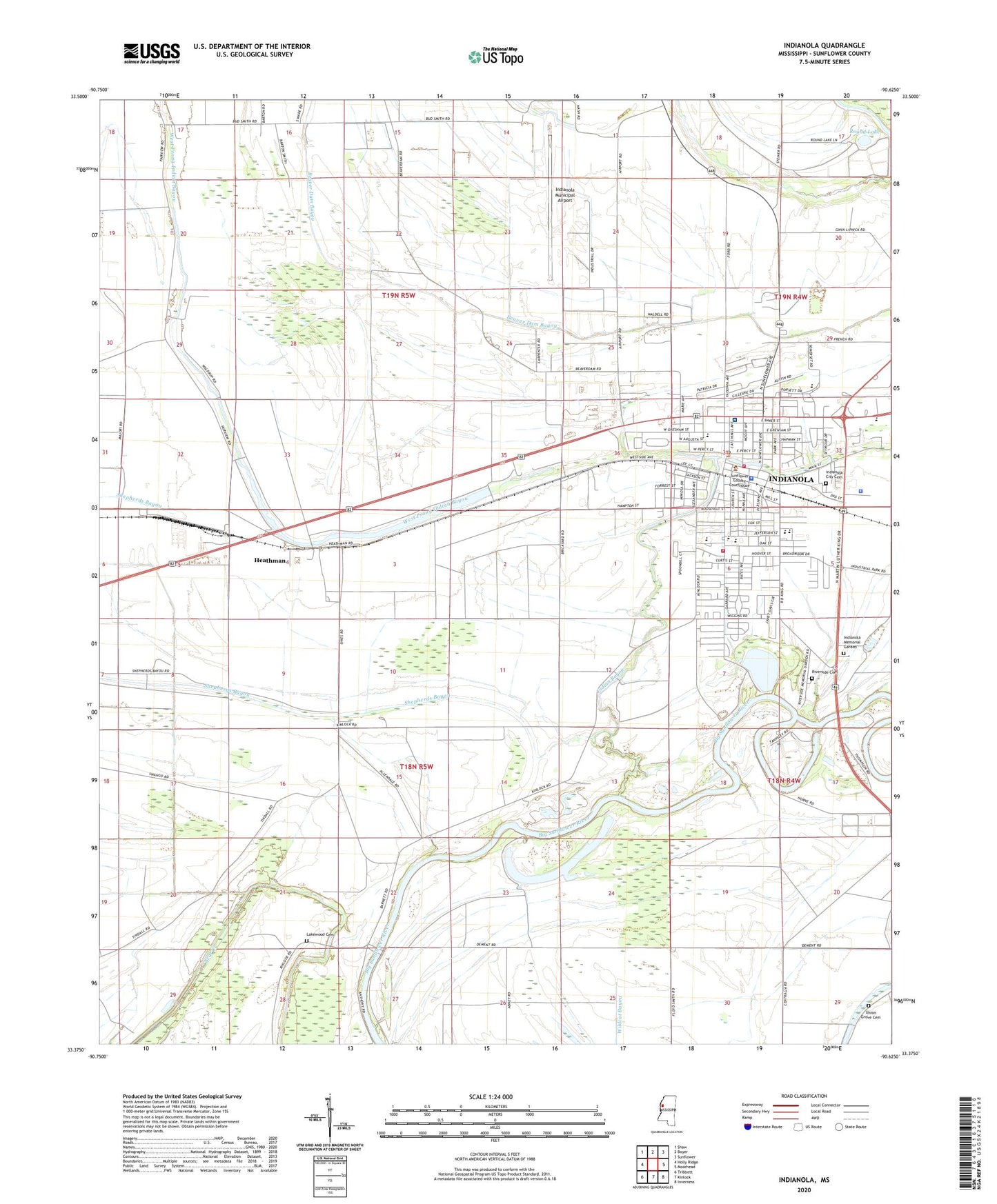 Indianola Mississippi US Topo Map Image