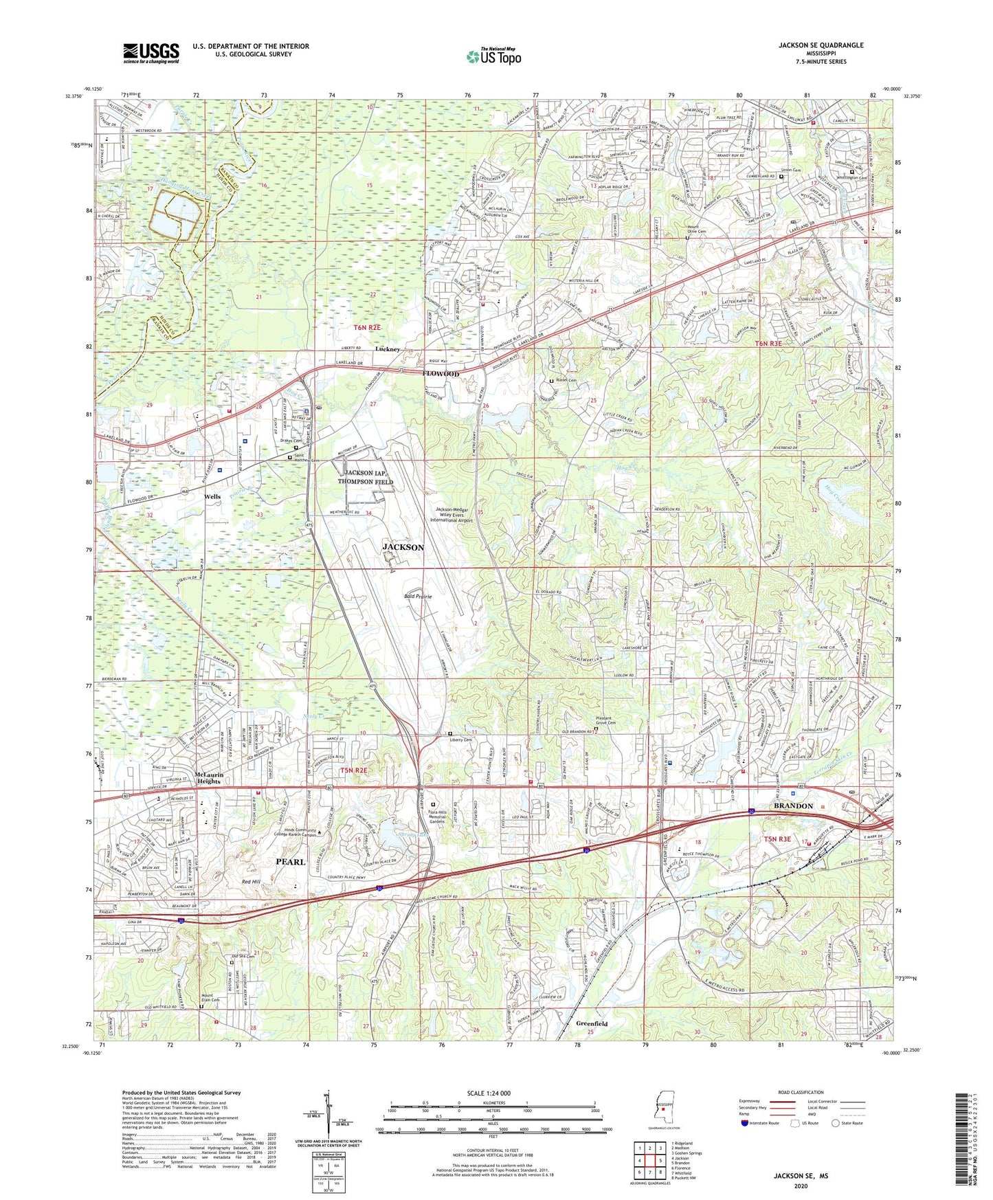 Jackson SE Mississippi US Topo Map Image
