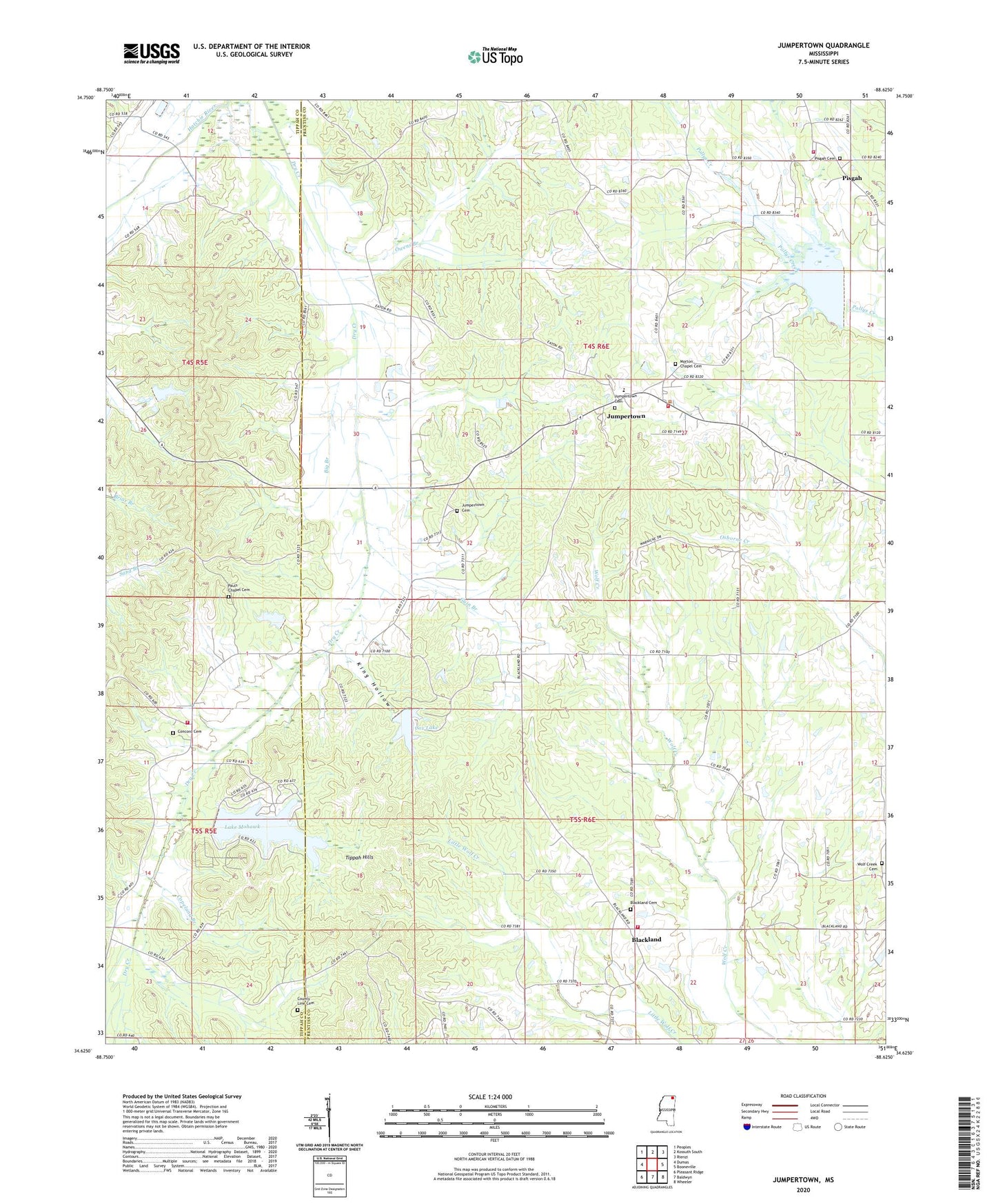 Jumpertown Mississippi US Topo Map Image