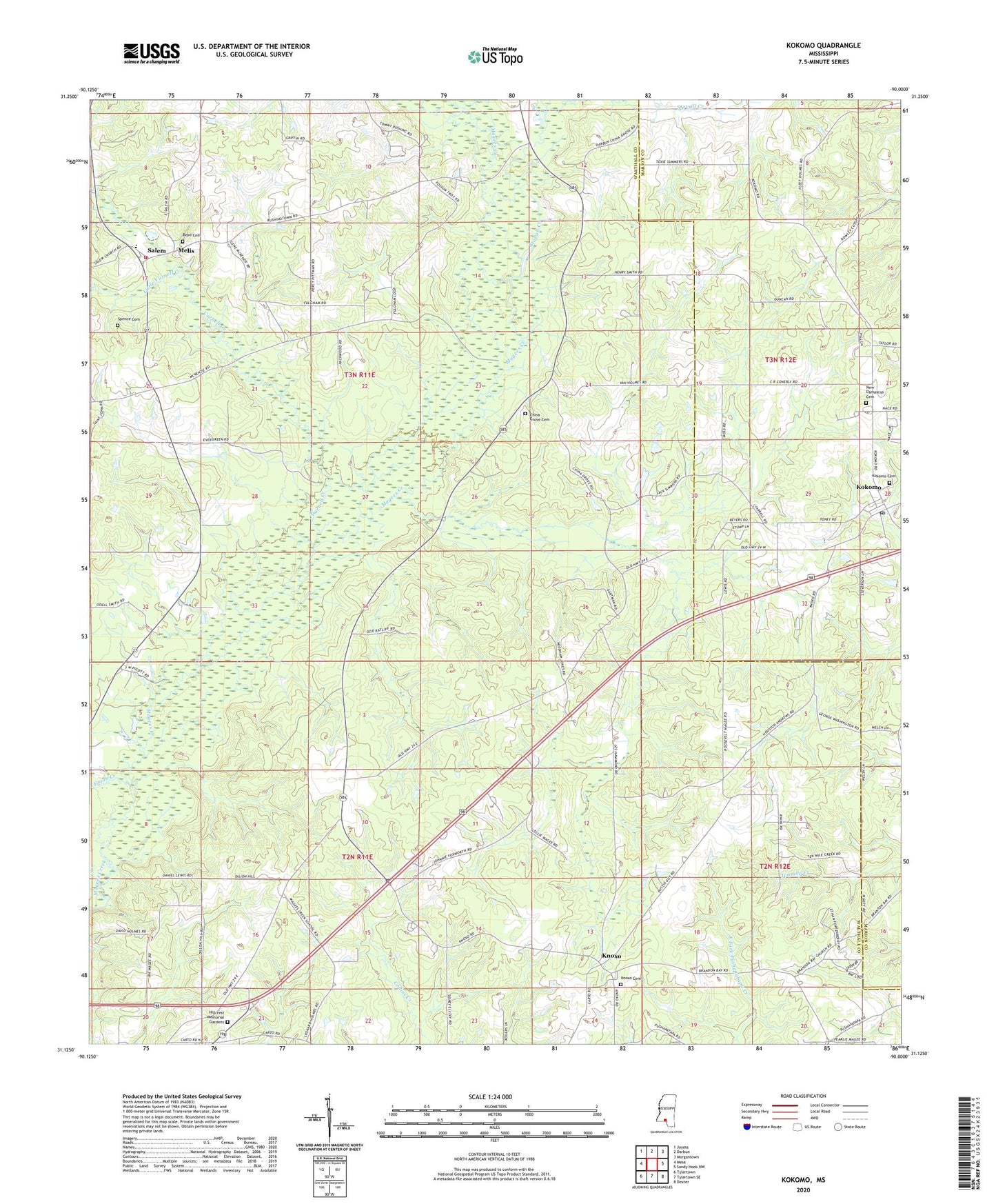 Kokomo Mississippi US Topo Map Image