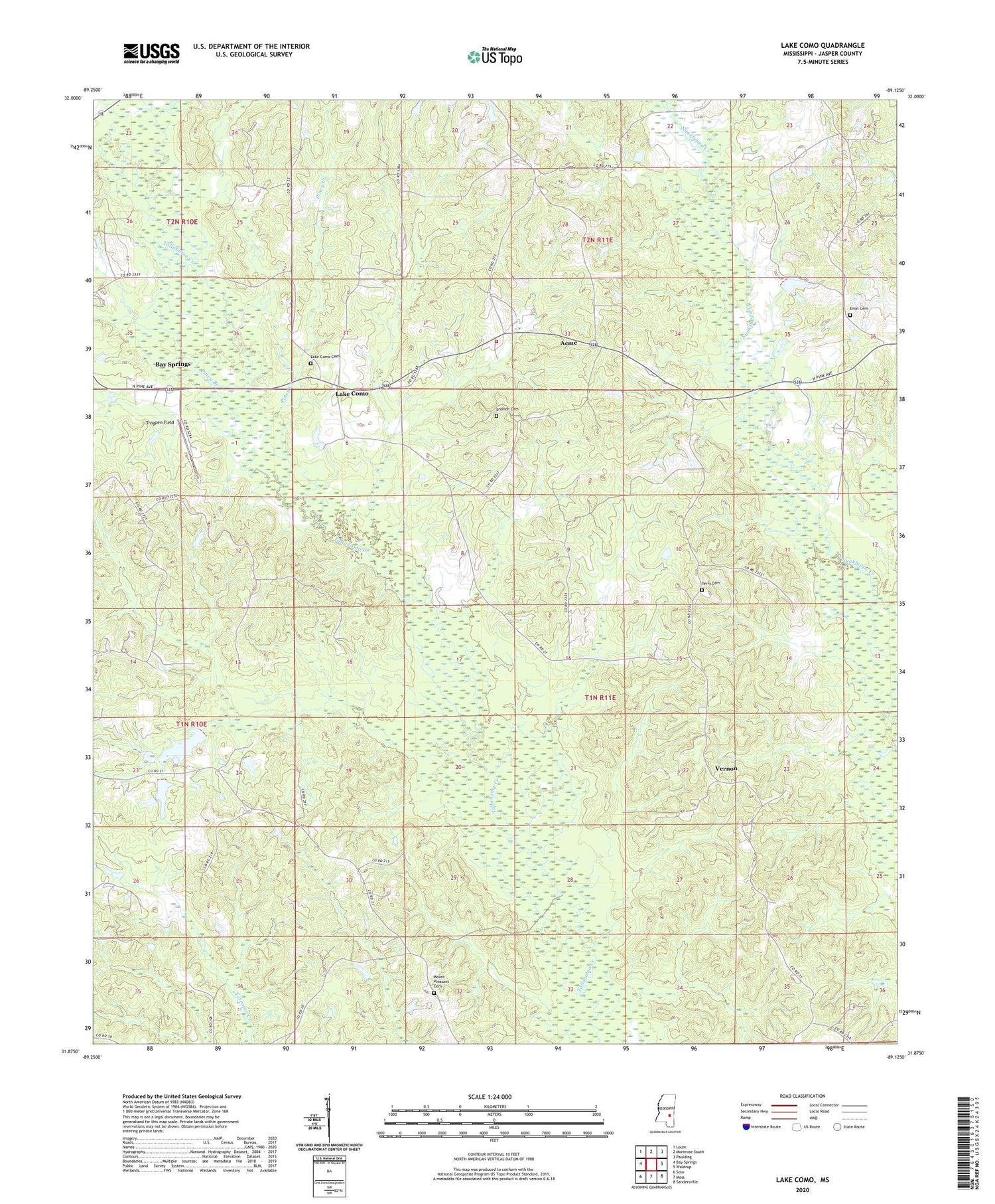 Lake Como Mississippi US Topo Map Image