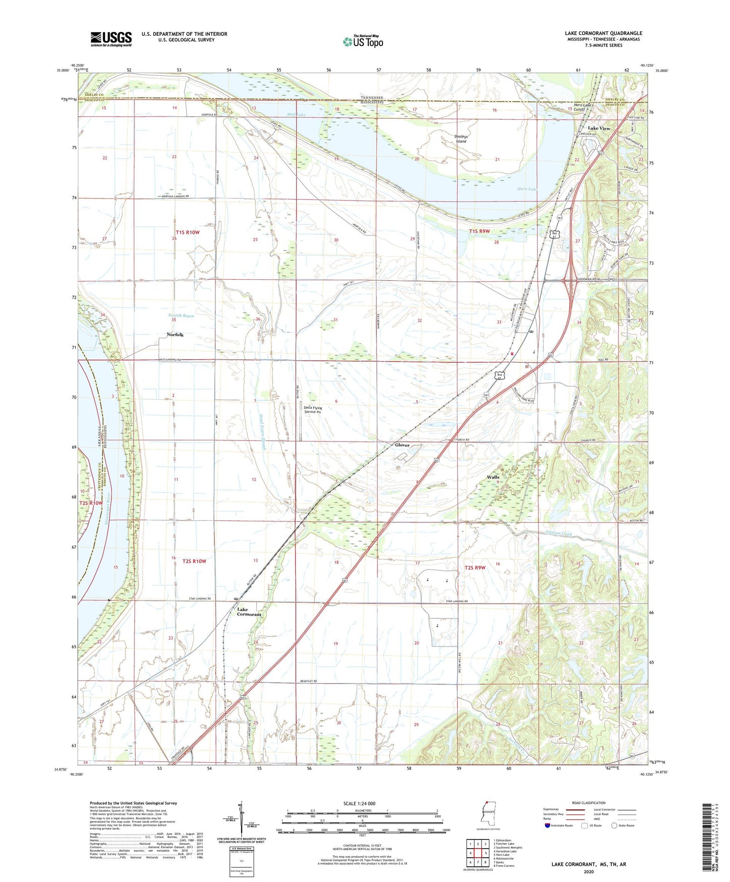 Lake Cormorant Mississippi US Topo Map Image