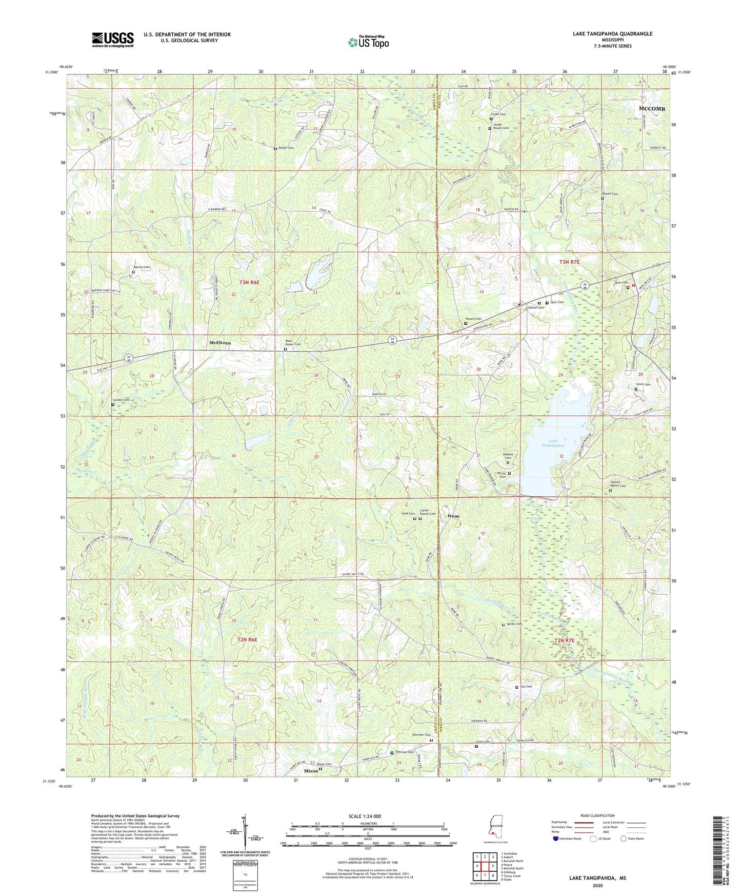 Lake Tangipahoa Mississippi US Topo Map Image