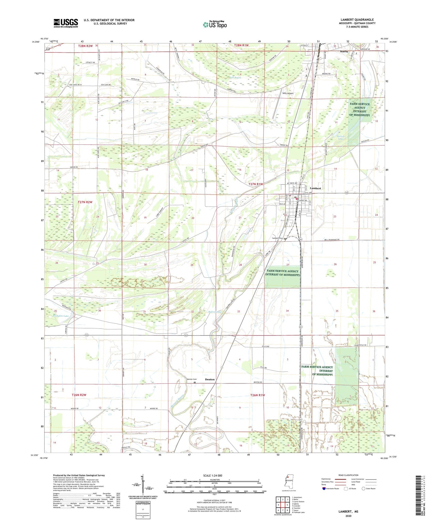 Lambert Mississippi US Topo Map Image