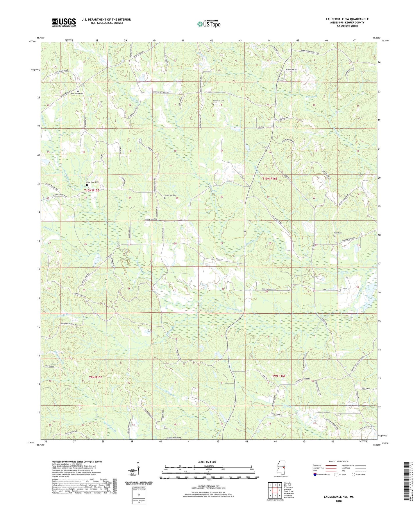 Lauderdale NW Mississippi US Topo Map Image