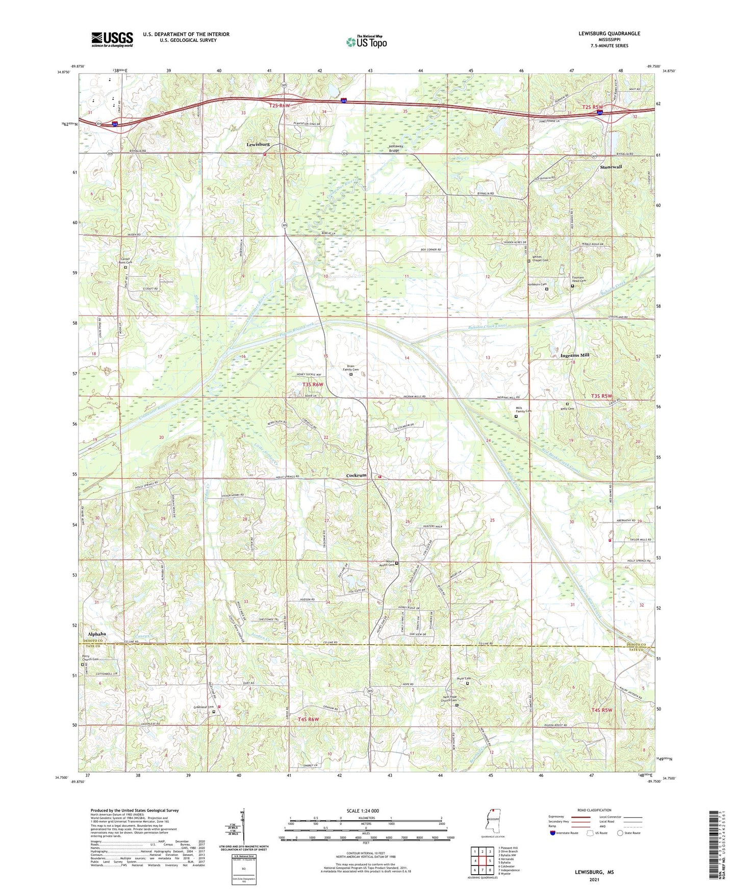 Lewisburg Mississippi US Topo Map Image