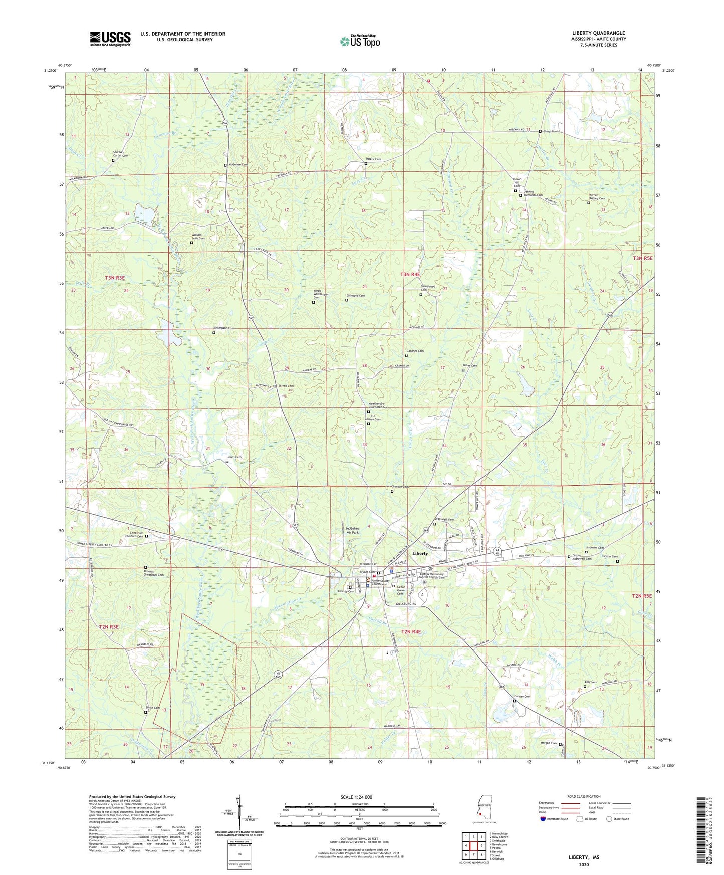 Liberty Mississippi US Topo Map Image
