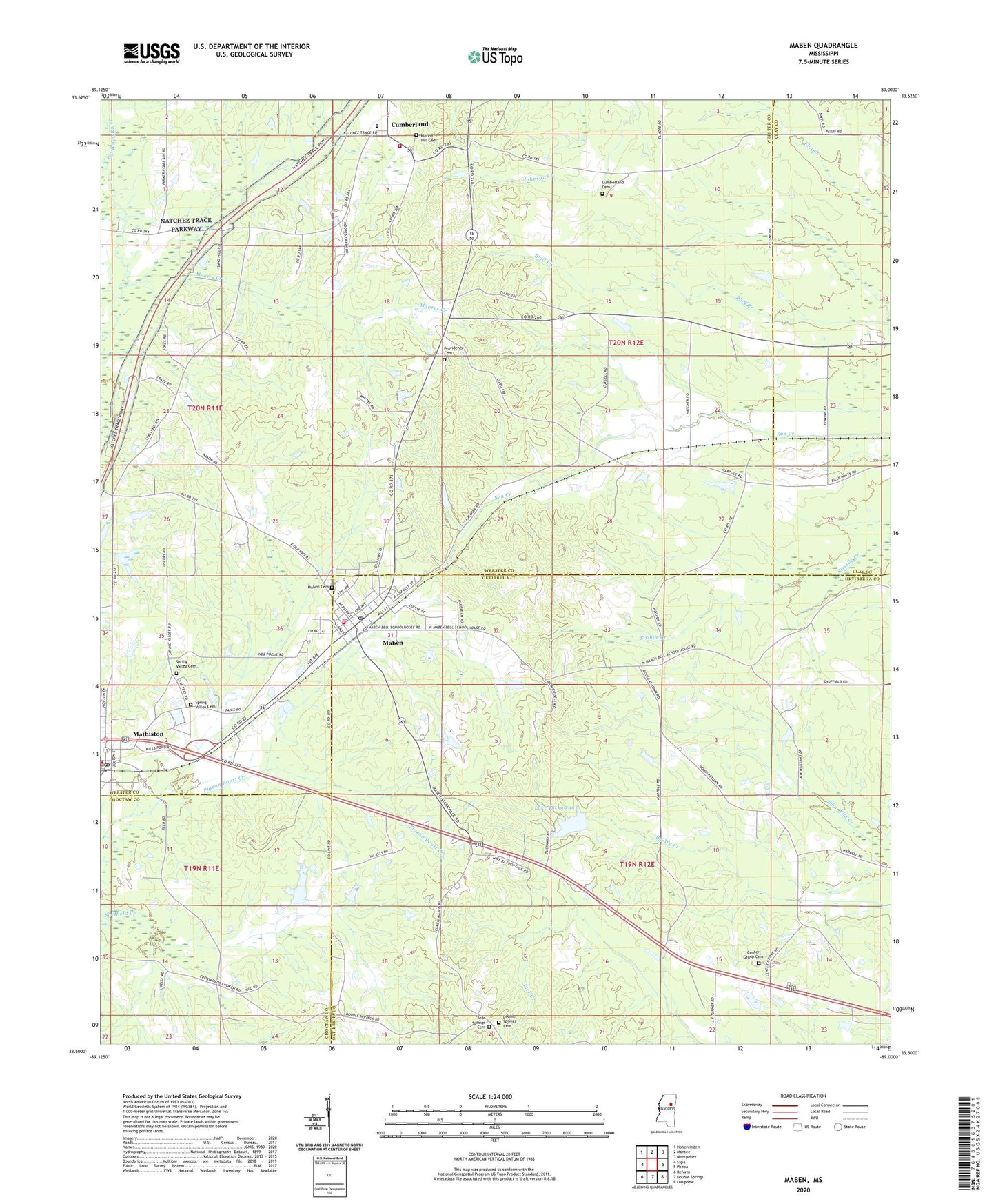 Maben Mississippi US Topo Map Image