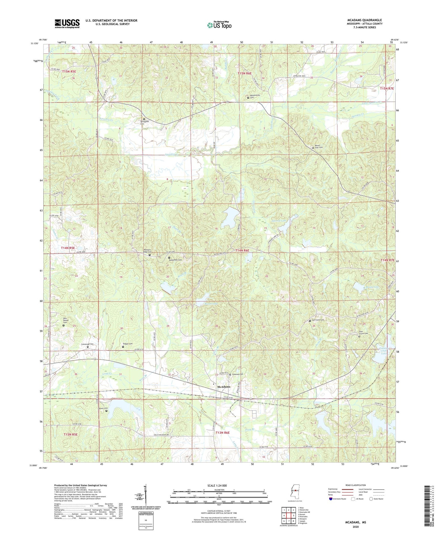 McAdams Mississippi US Topo Map Image