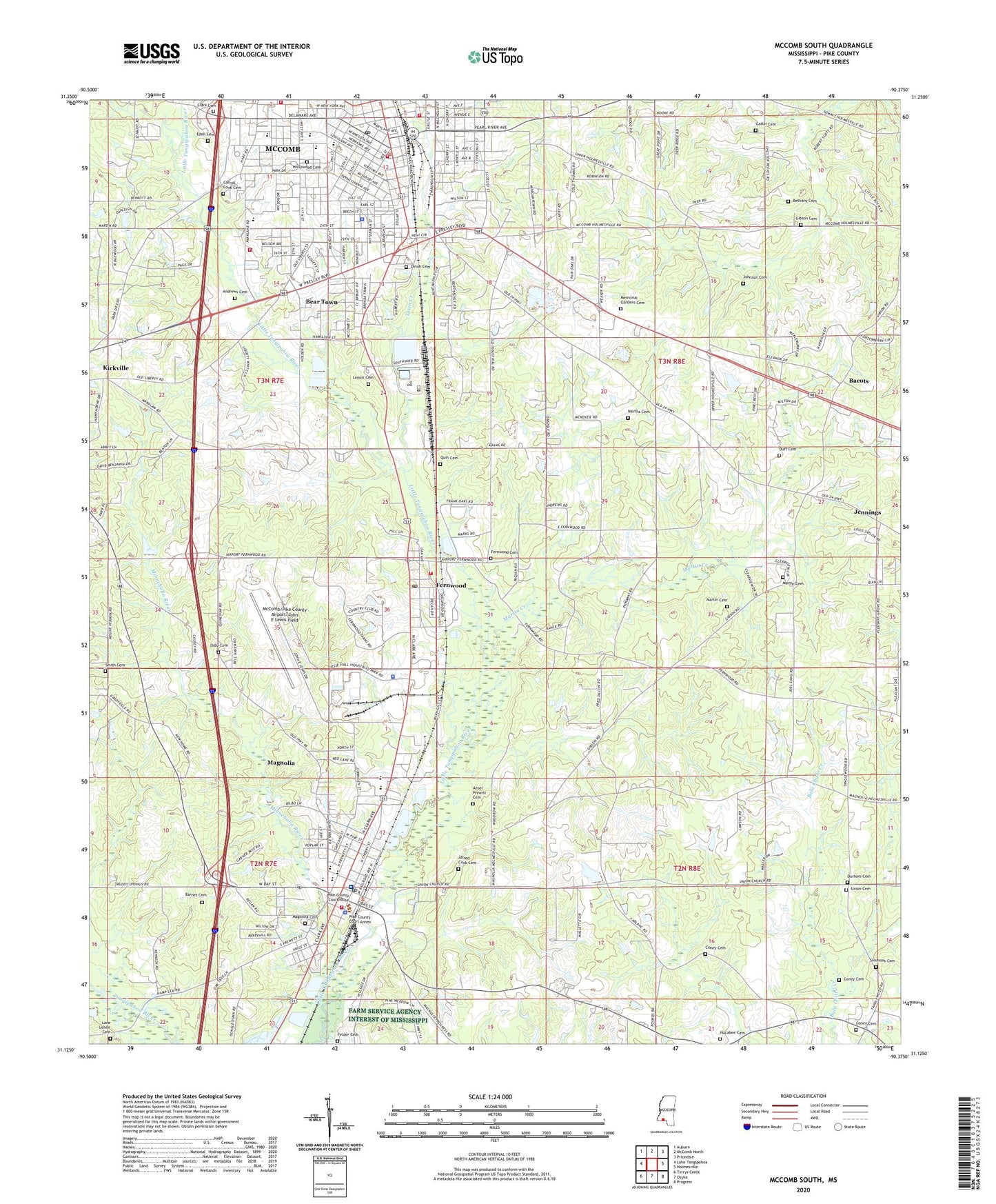 McComb South Mississippi US Topo Map Image