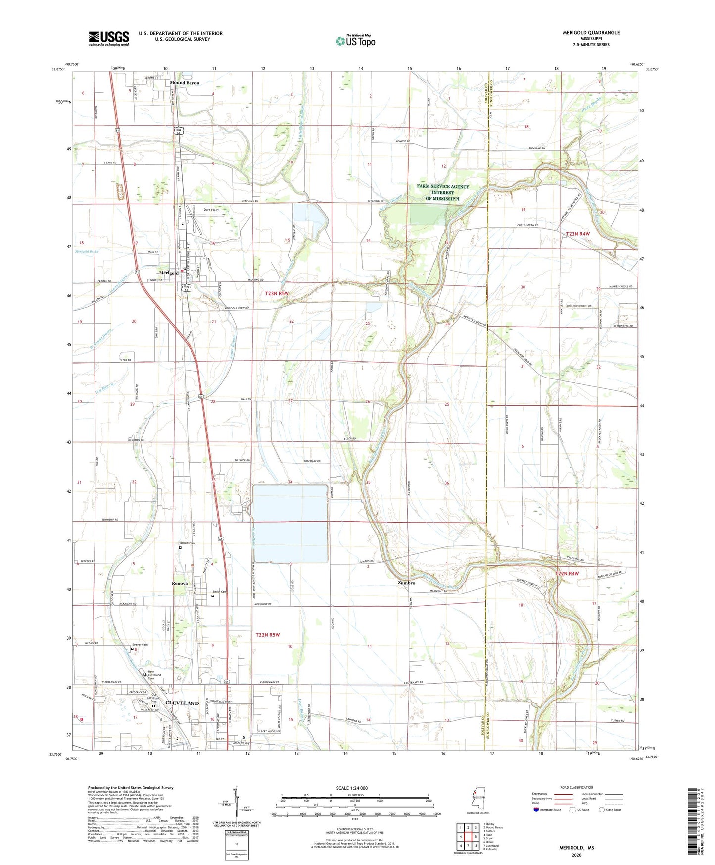 Merigold Mississippi US Topo Map Image