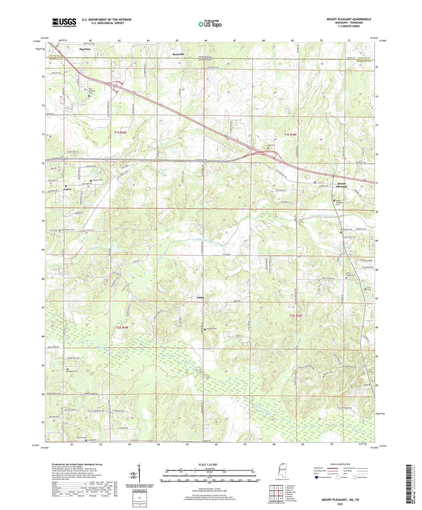 Mount Pleasant Mississippi US Topo Map Image