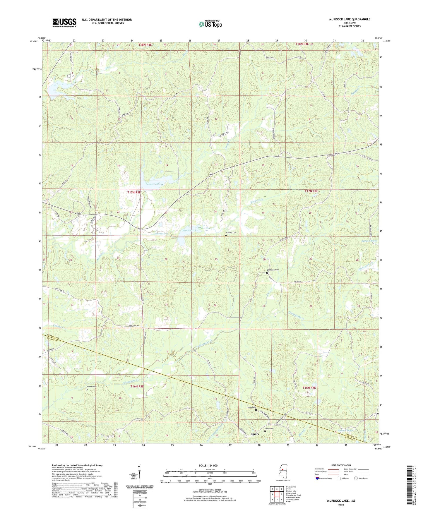 Murdock Lake Mississippi US Topo Map Image