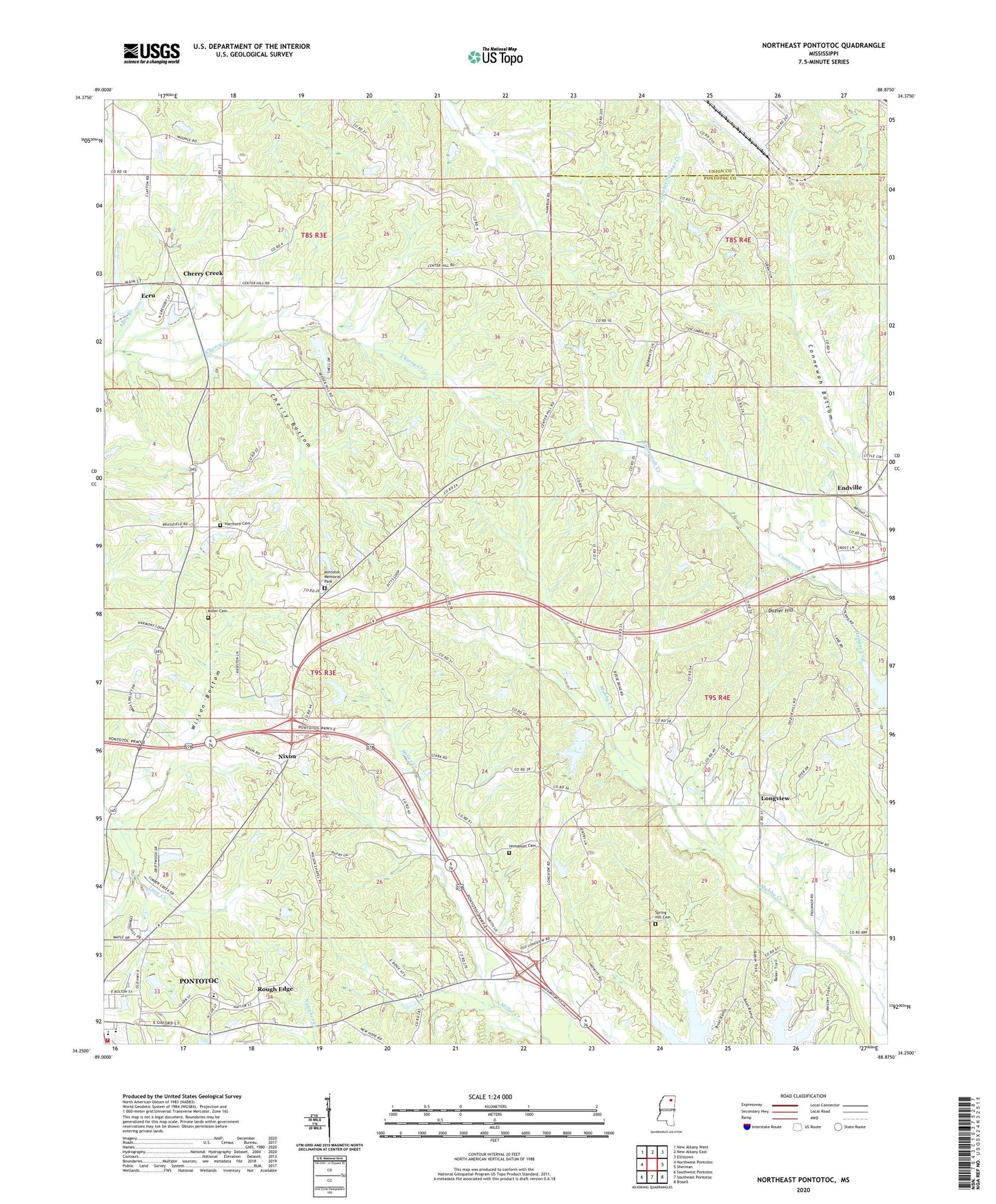Northeast Pontotoc Mississippi US Topo Map Image