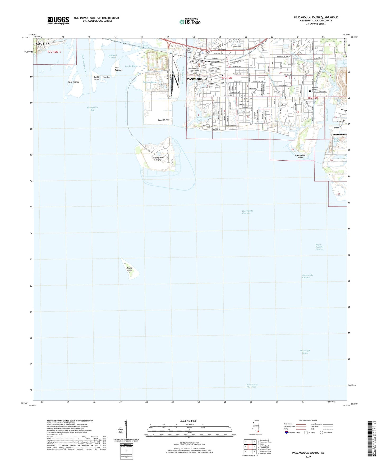 Pascagoula South Mississippi US Topo Map Image