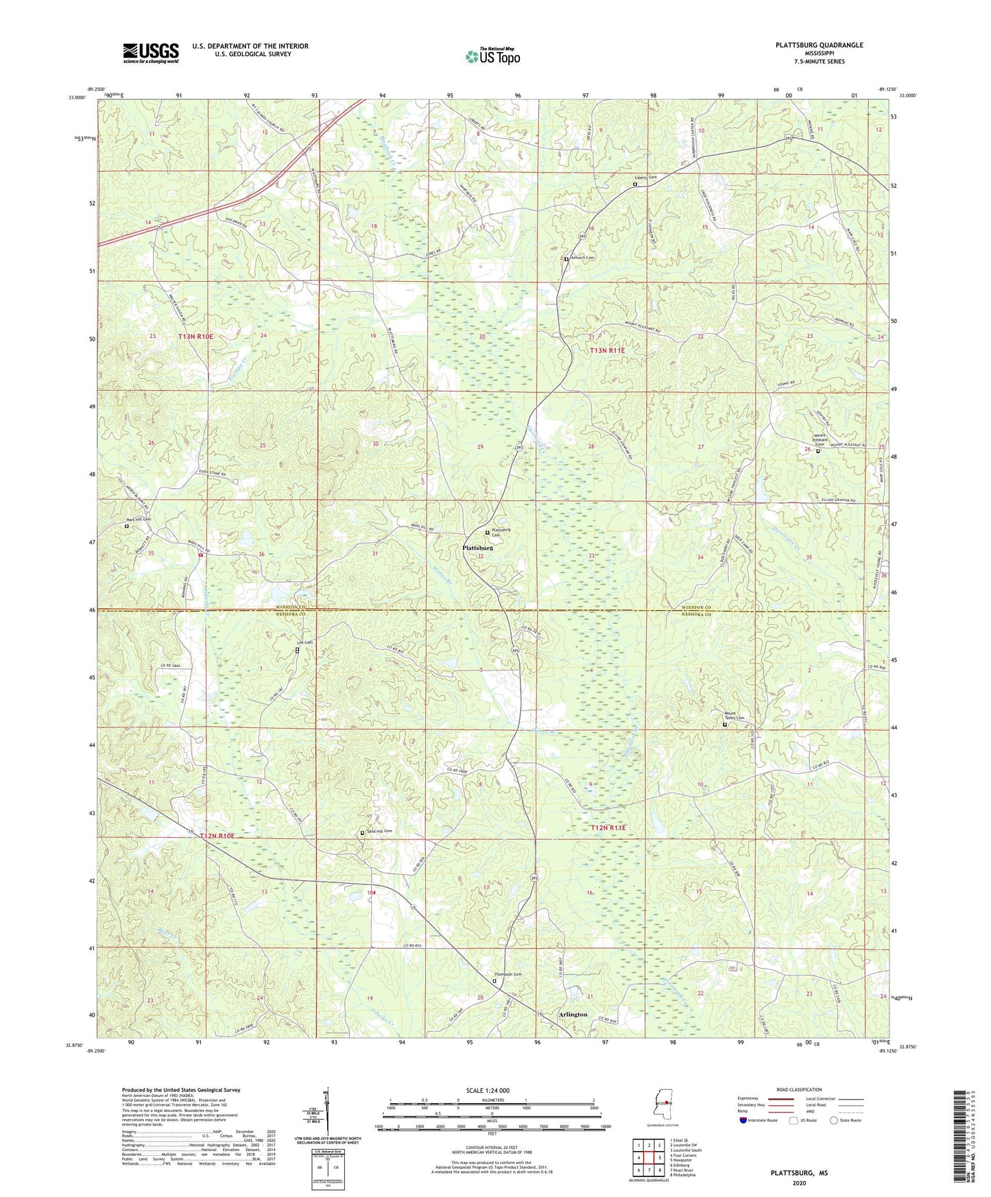 Plattsburg Mississippi US Topo Map Image