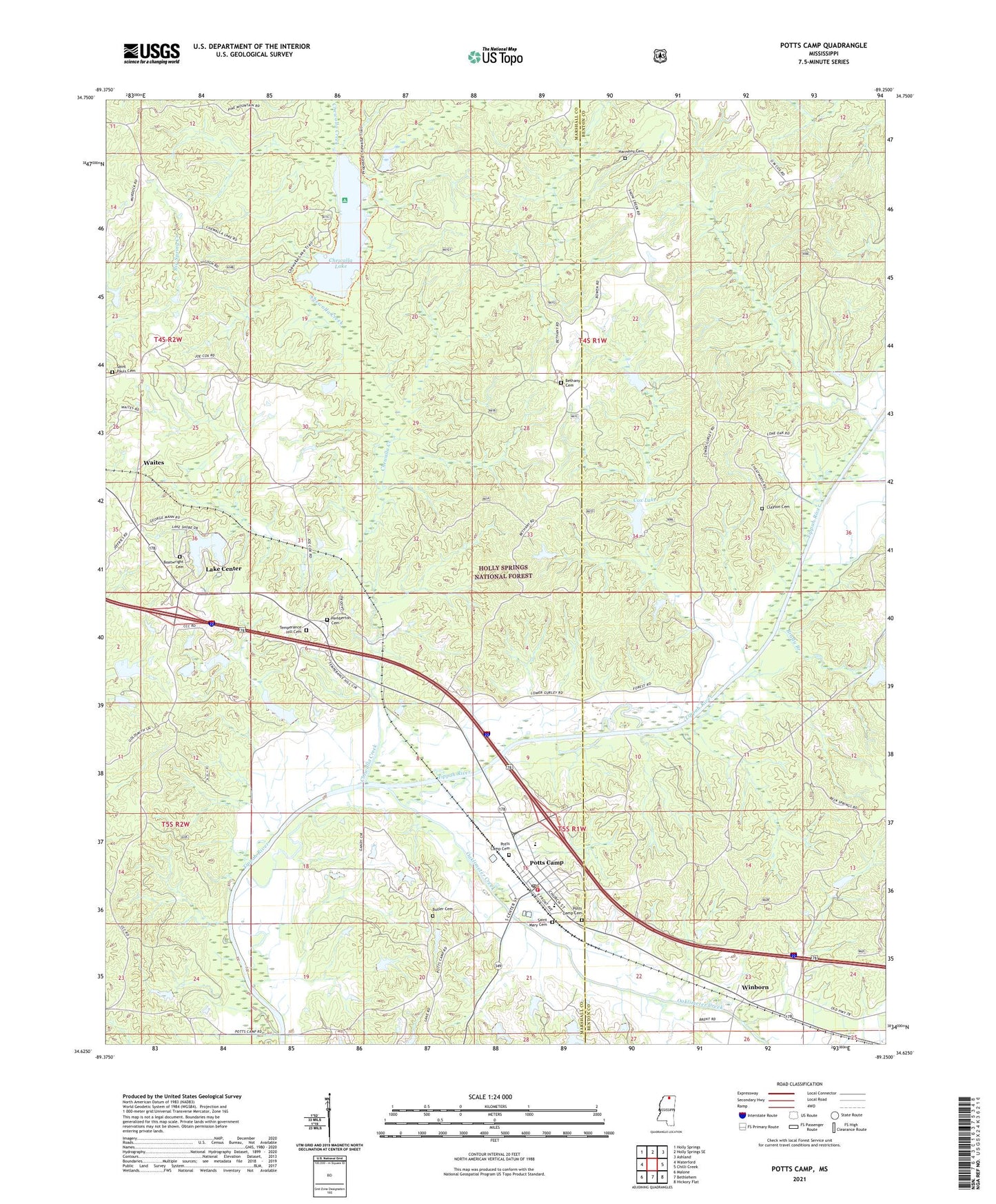 Potts Camp Mississippi US Topo Map Image