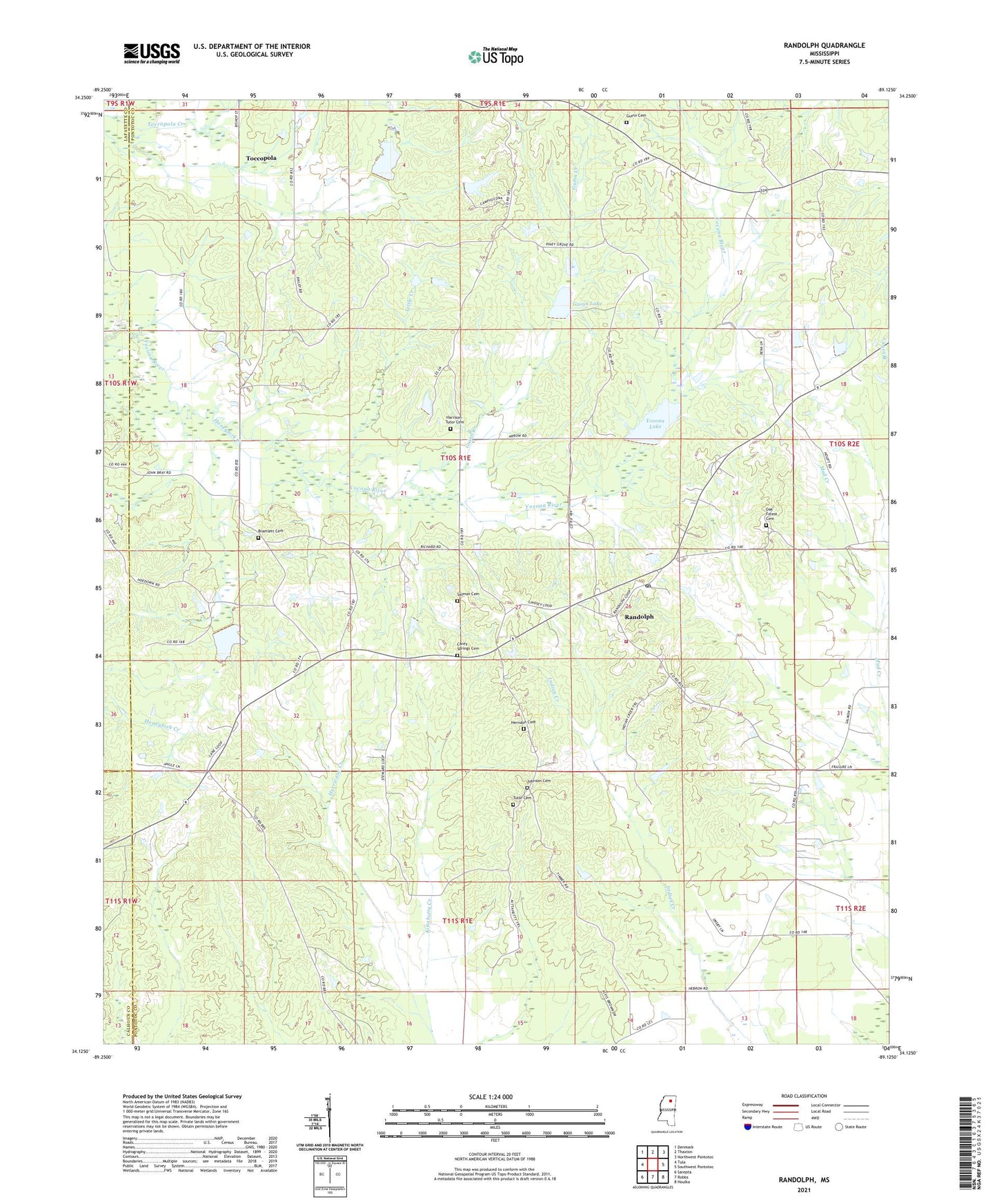 Randolph Mississippi US Topo Map Image