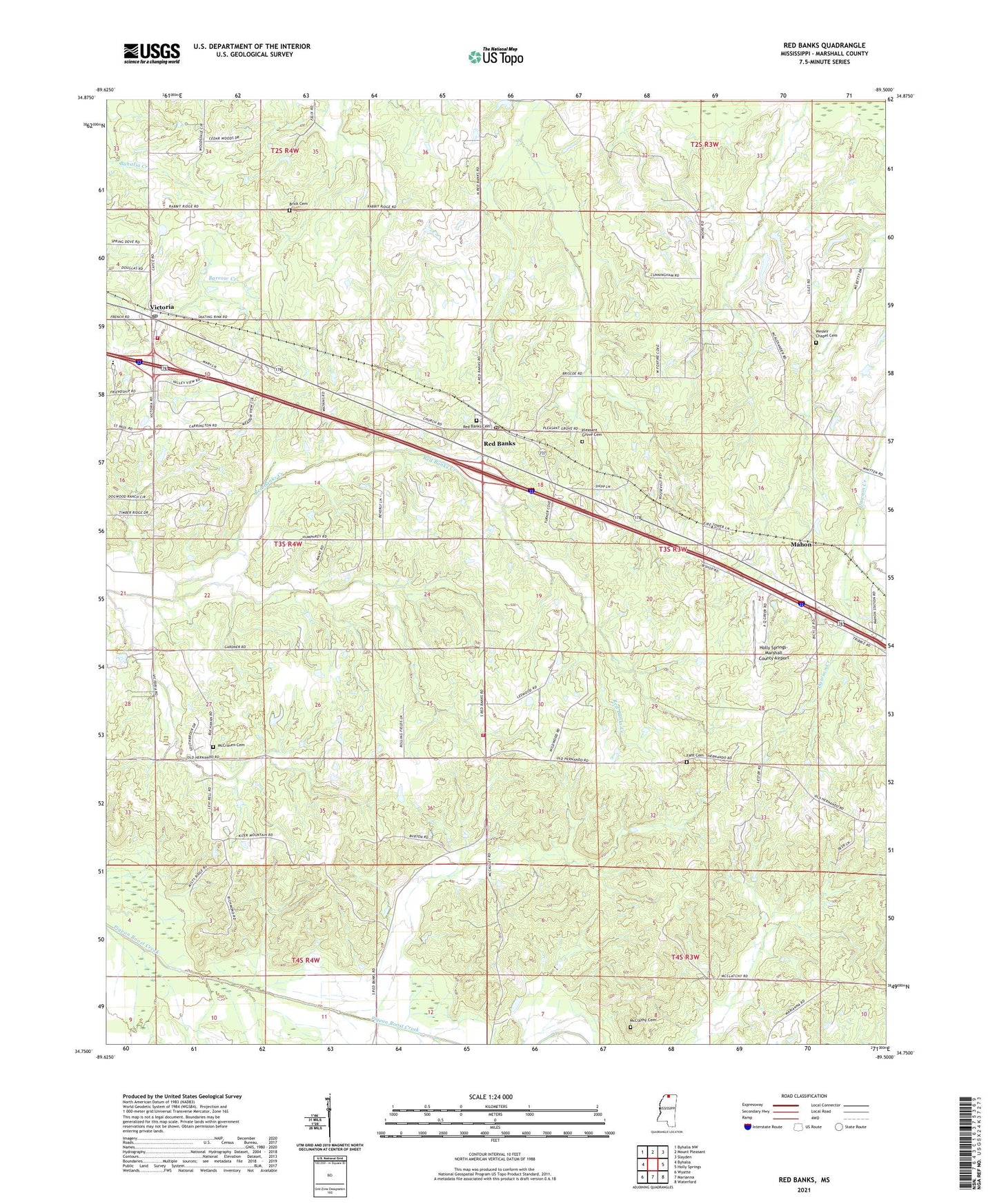 Red Banks Mississippi US Topo Map Image