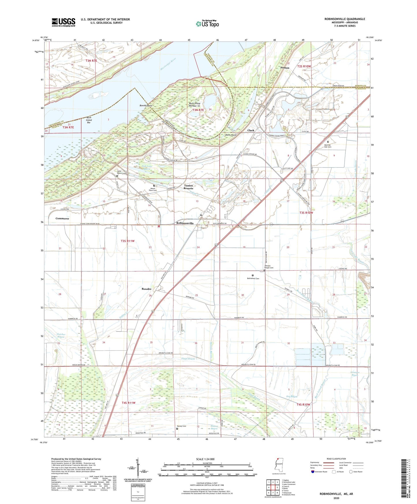 Robinsonville Mississippi US Topo Map Image