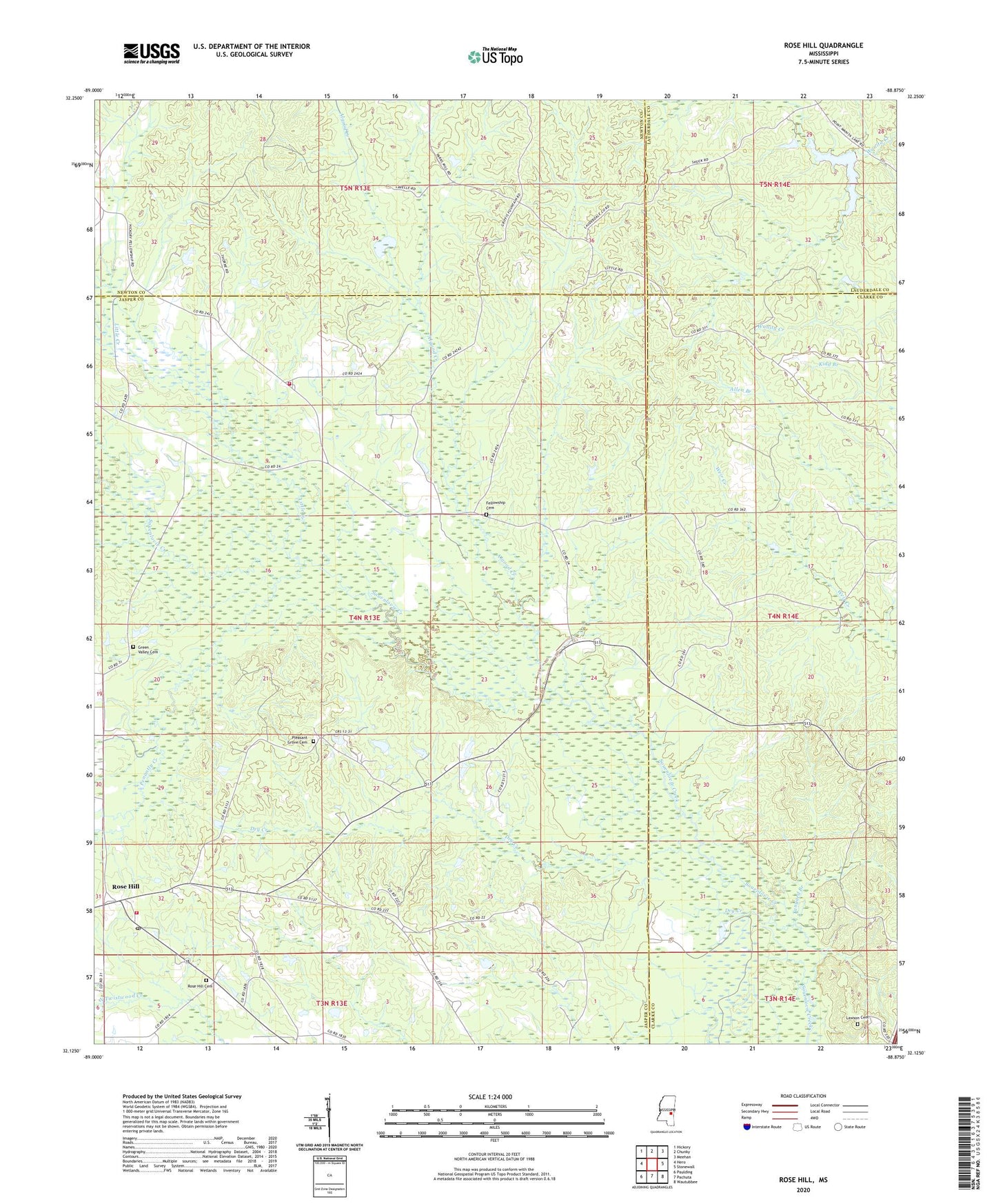 Rose Hill Mississippi US Topo Map Image