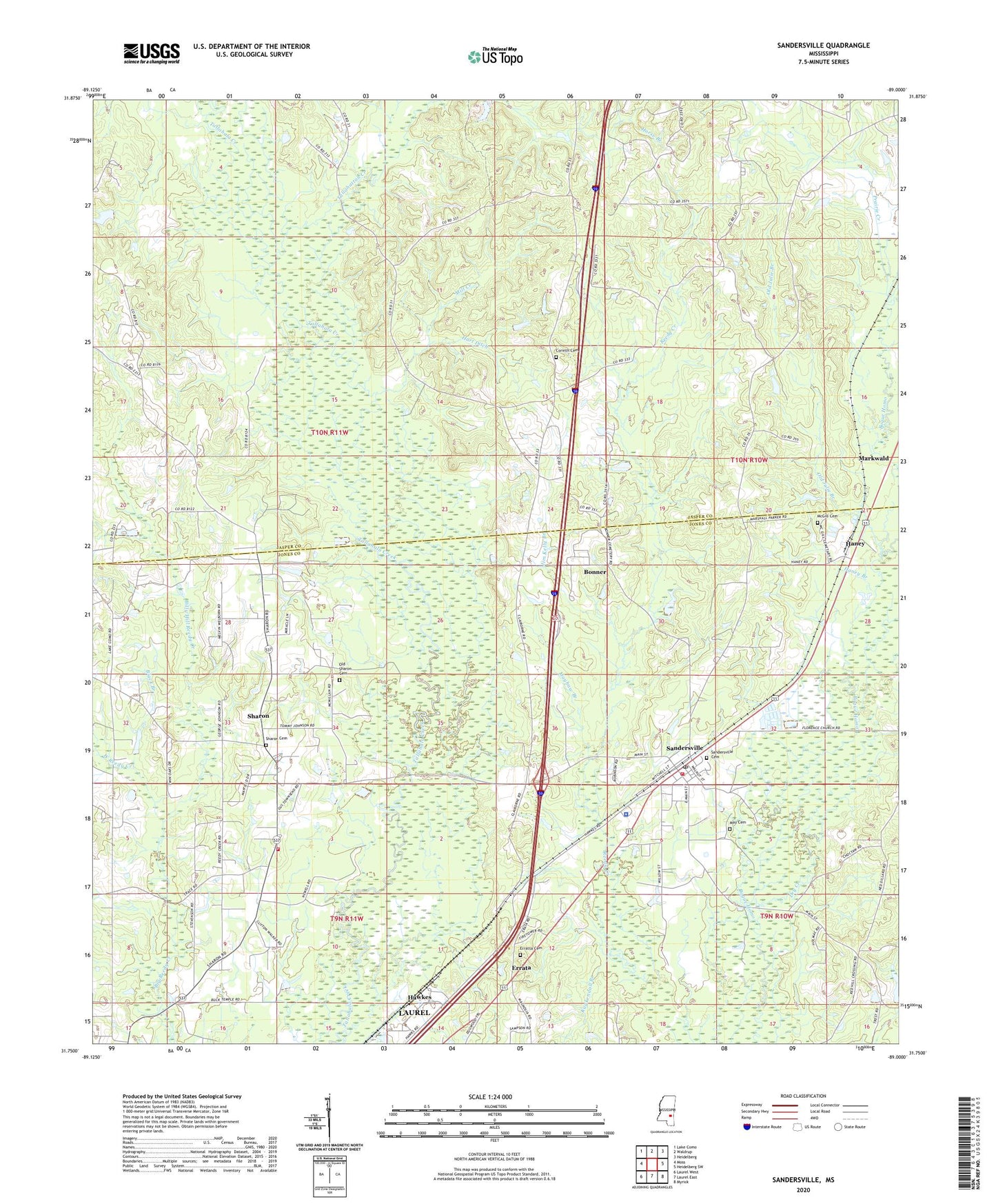 Sandersville Mississippi US Topo Map Image