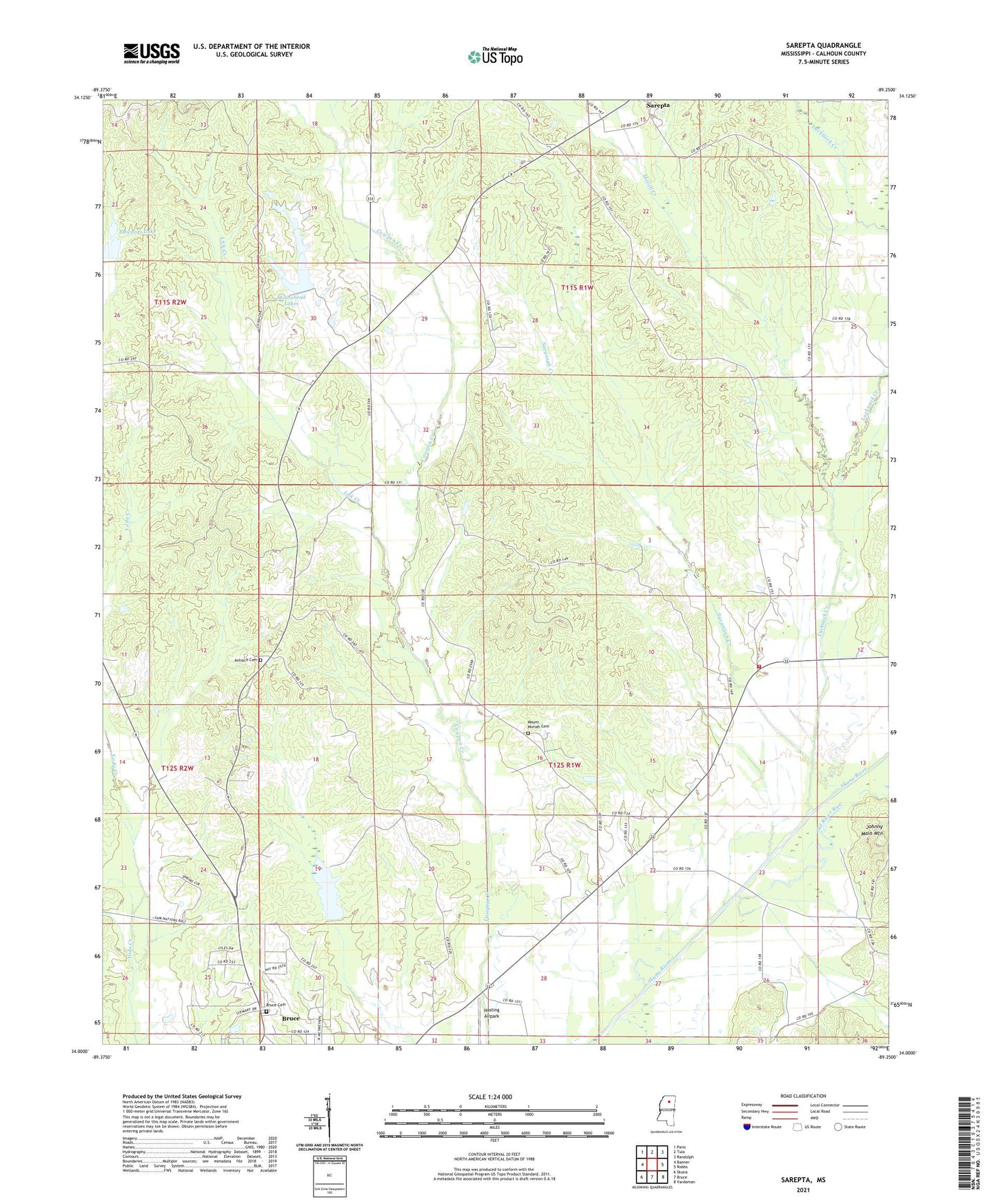 Sarepta Mississippi US Topo Map Image