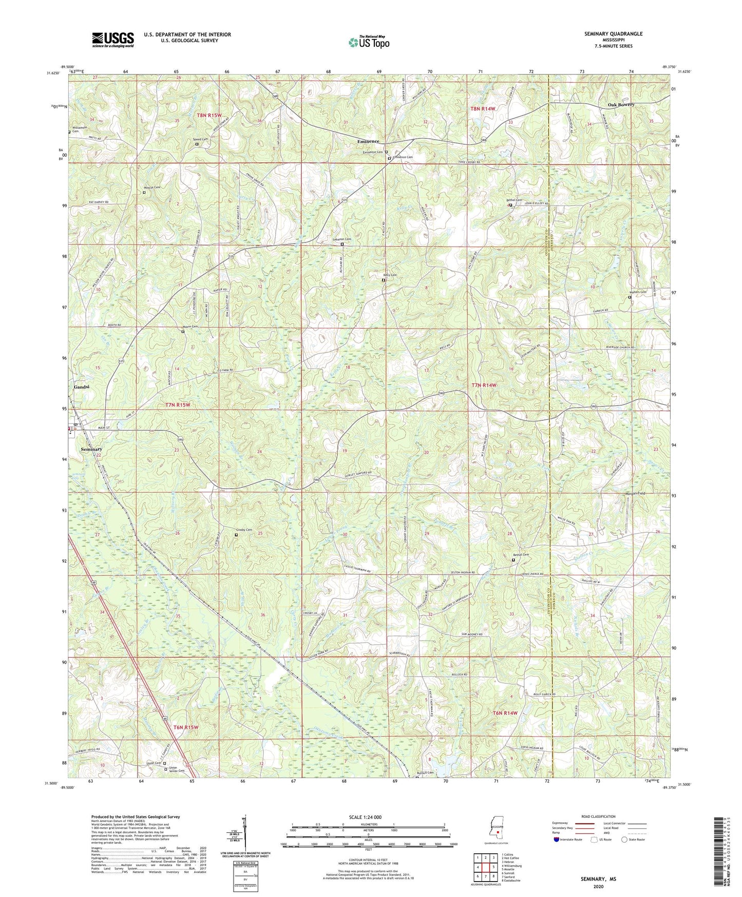Seminary Mississippi US Topo Map Image