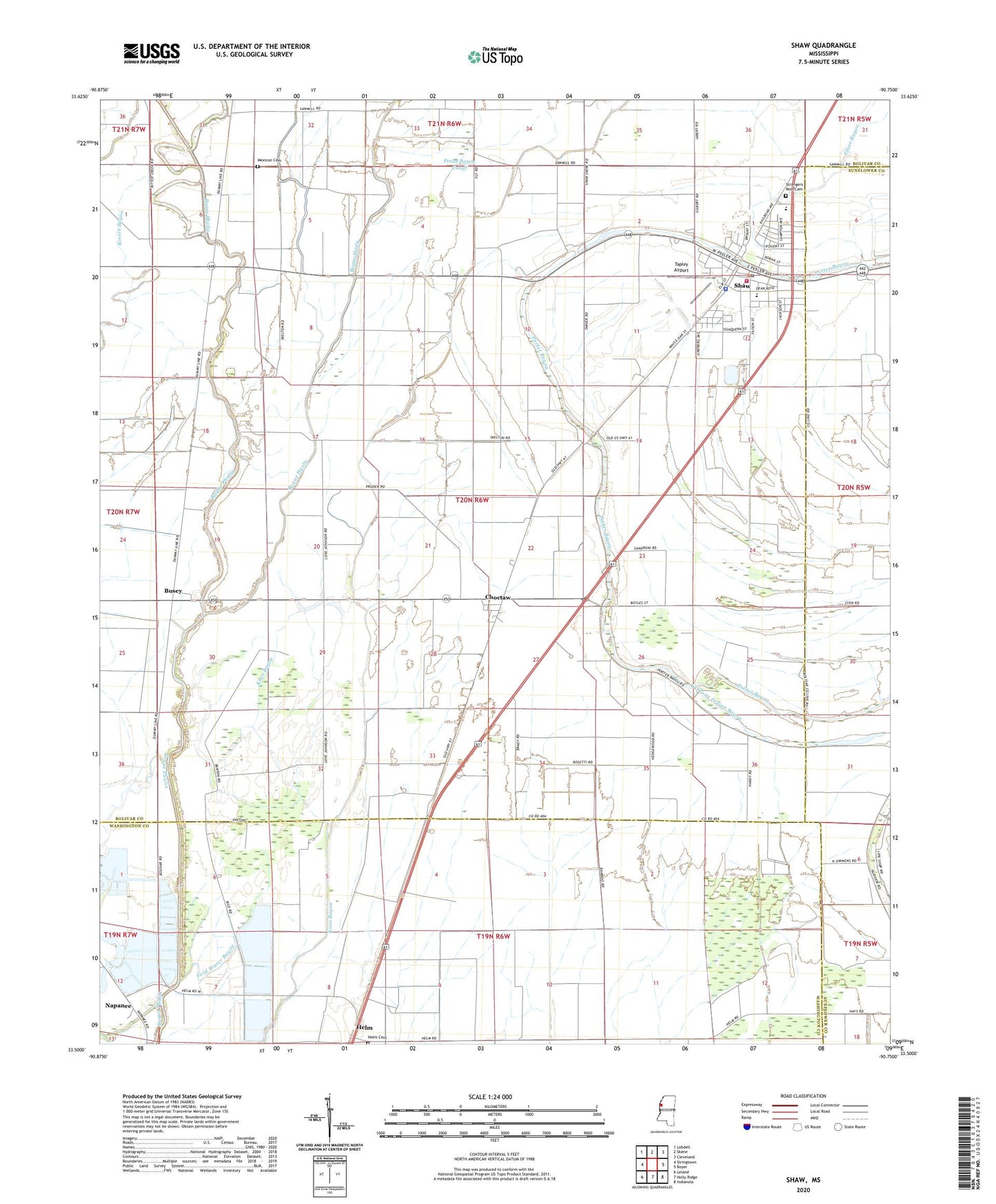 Shaw Mississippi US Topo Map Image