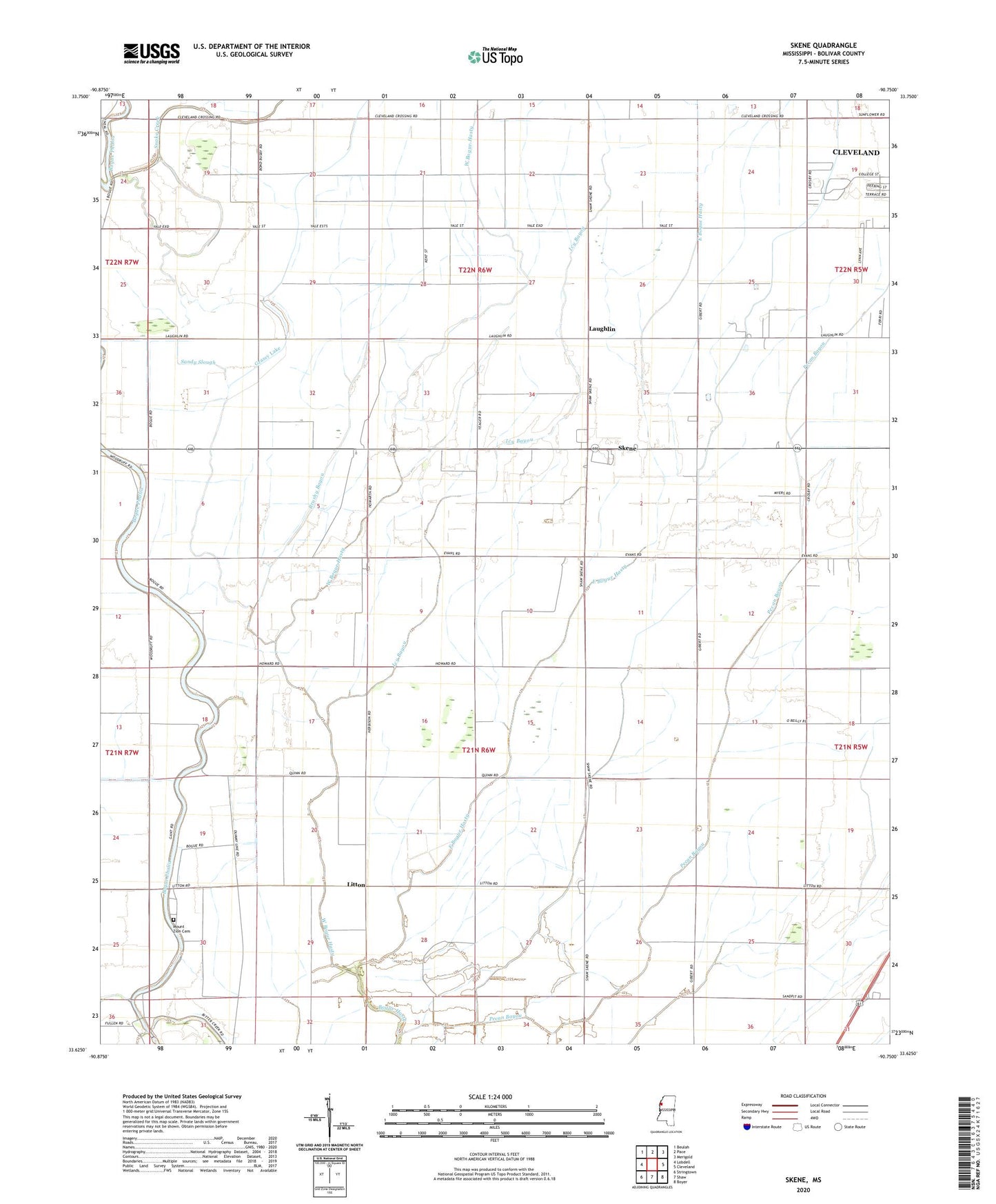 Skene Mississippi US Topo Map Image