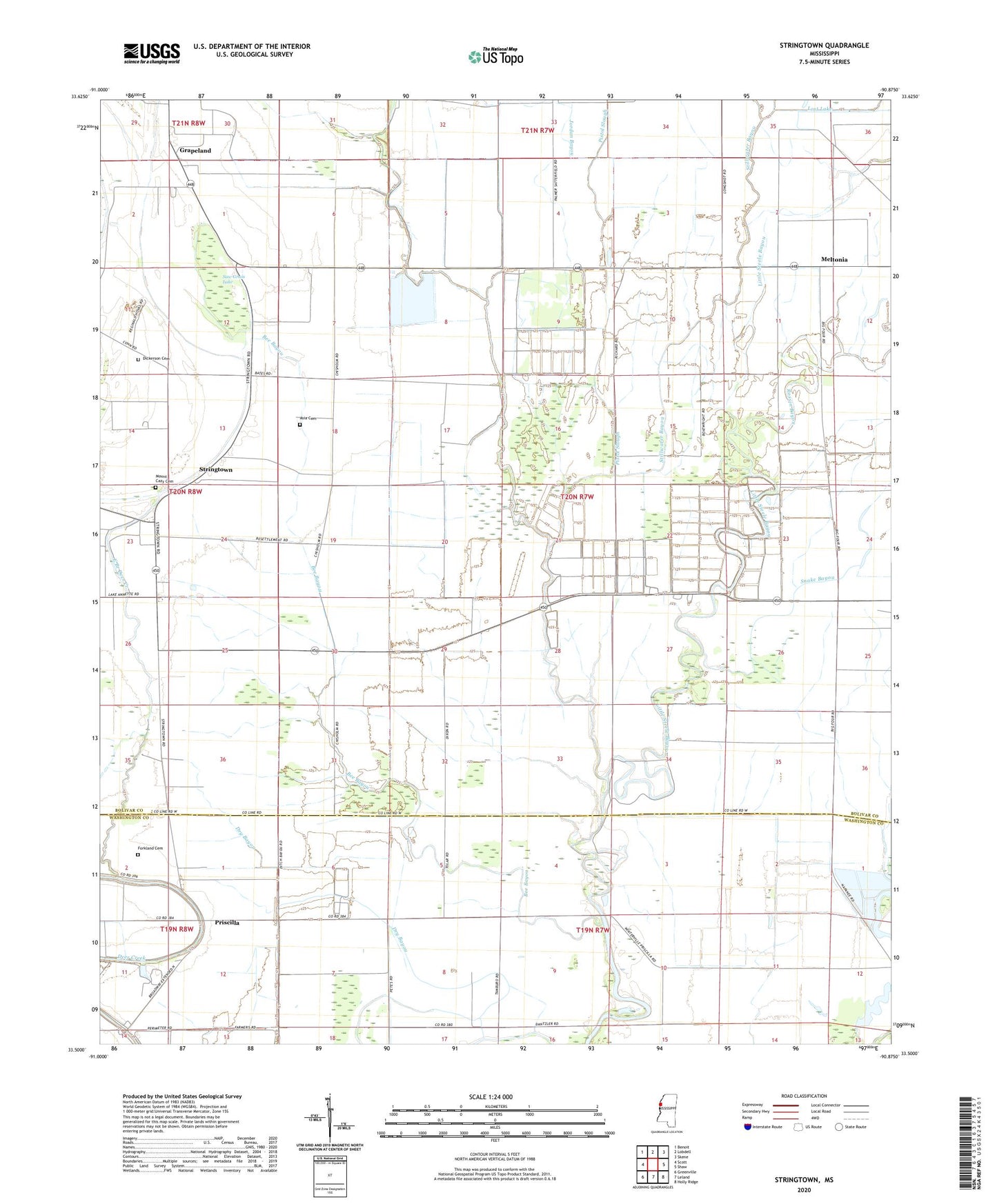 Stringtown Mississippi US Topo Map Image