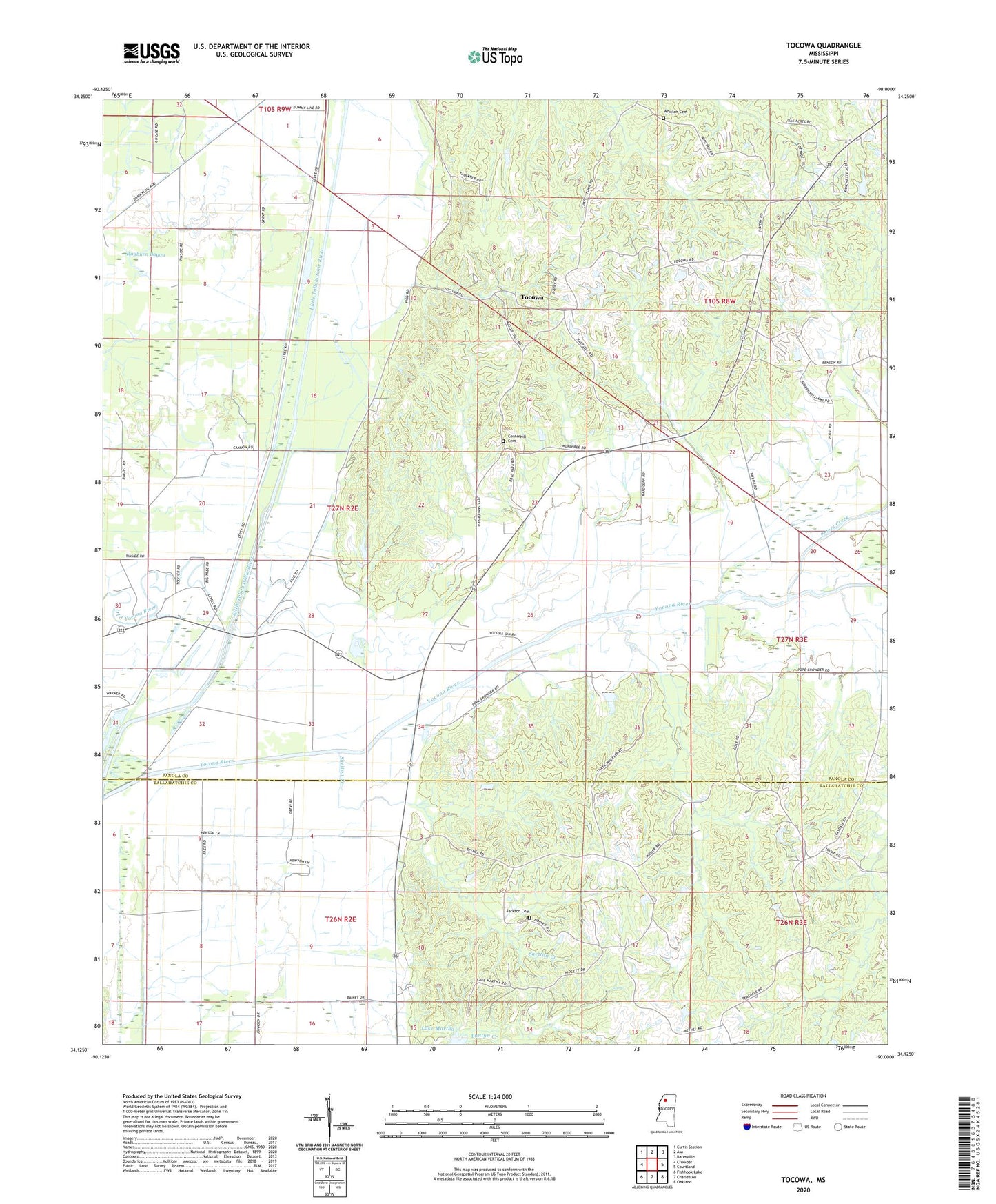 Tocowa Mississippi US Topo Map Image