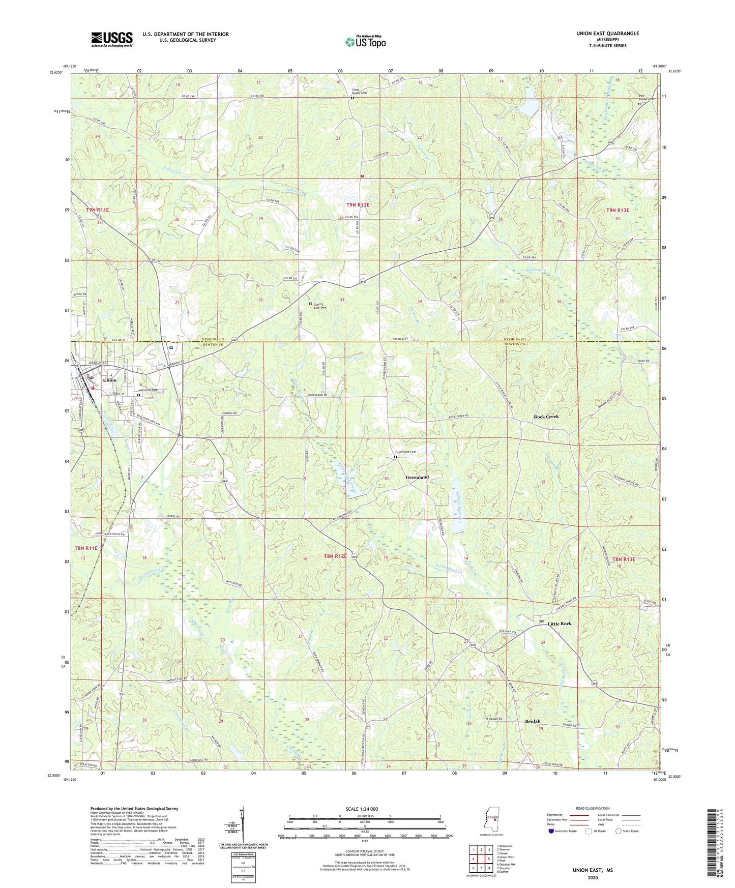 Union East Mississippi US Topo Map Image