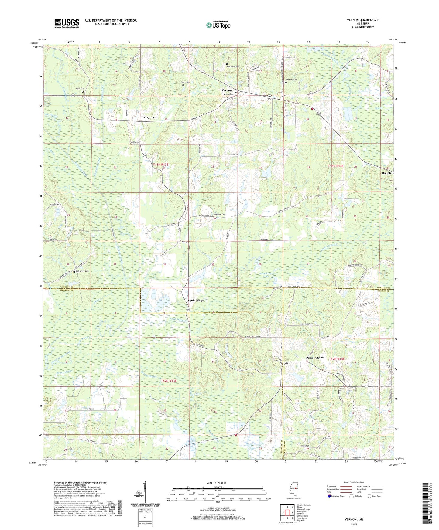 Vernon Mississippi US Topo Map Image