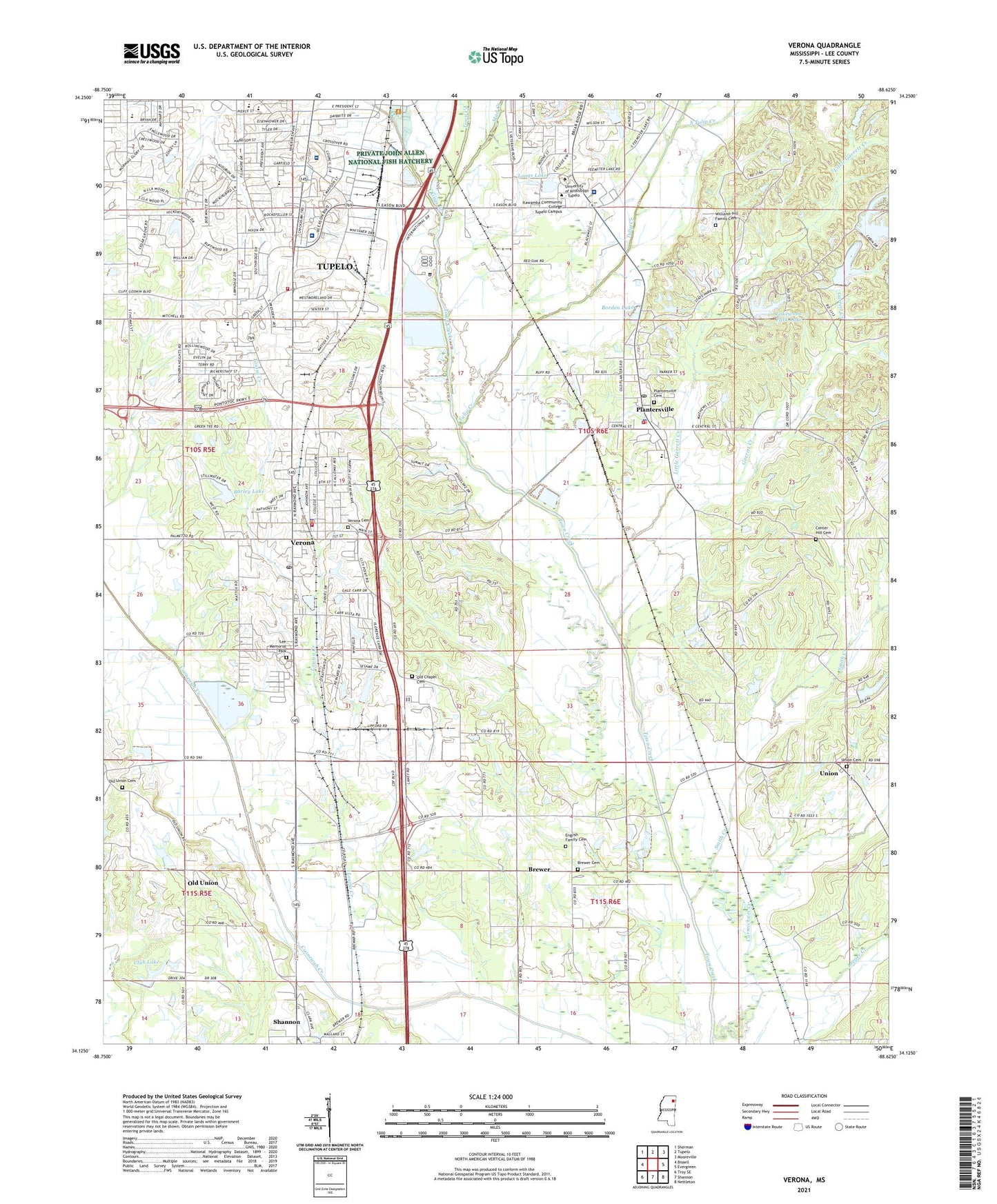 Verona Mississippi US Topo Map Image