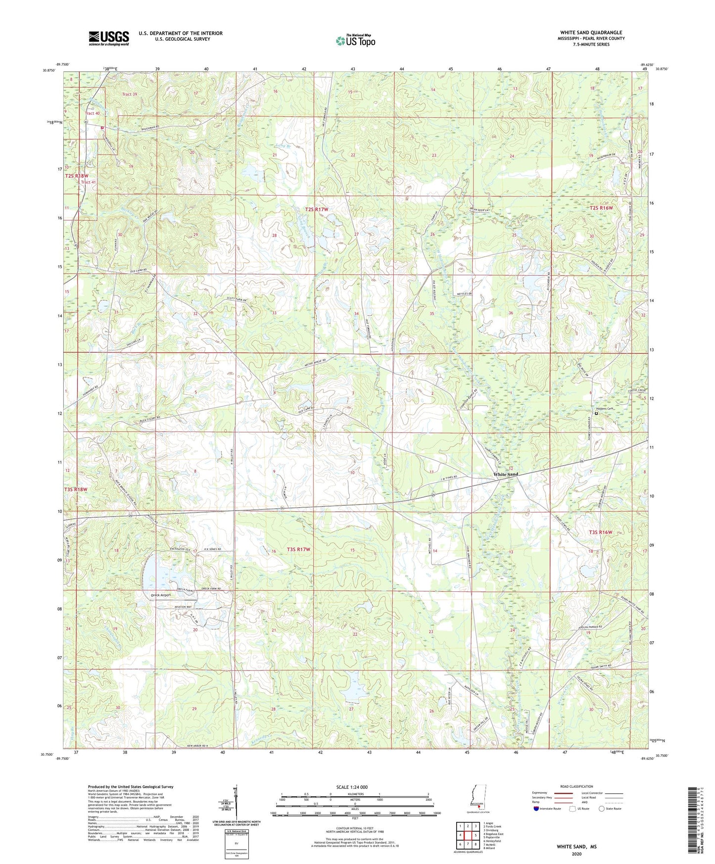 White Sand Mississippi US Topo Map Image