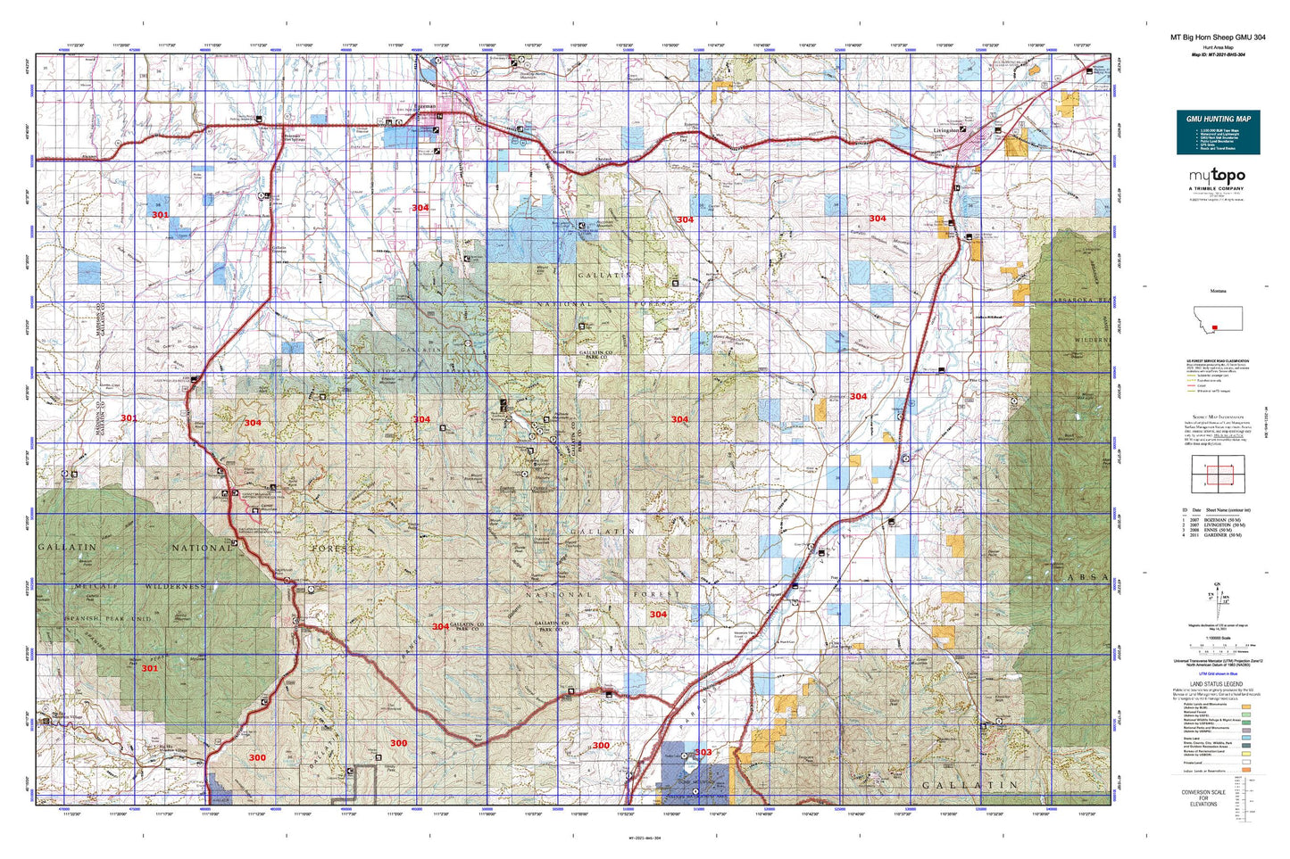 Montana Big Horn Sheep GMU 304 Map Image