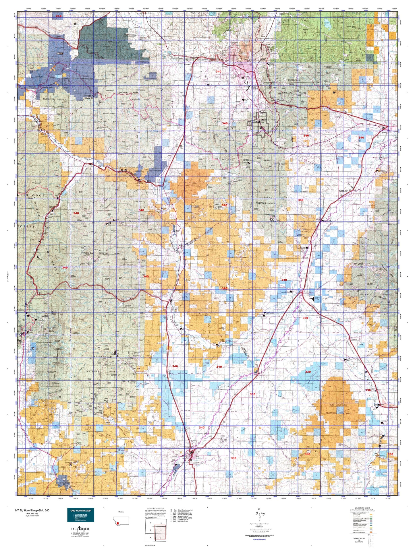Montana Big Horn Sheep GMU 340 Map Image