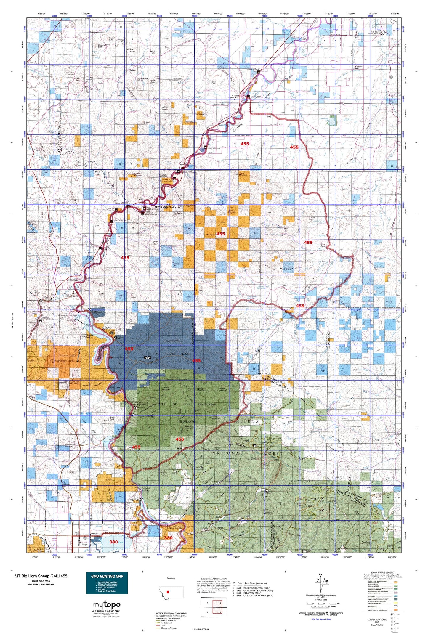 Montana Big Horn Sheep GMU 455 Map Image