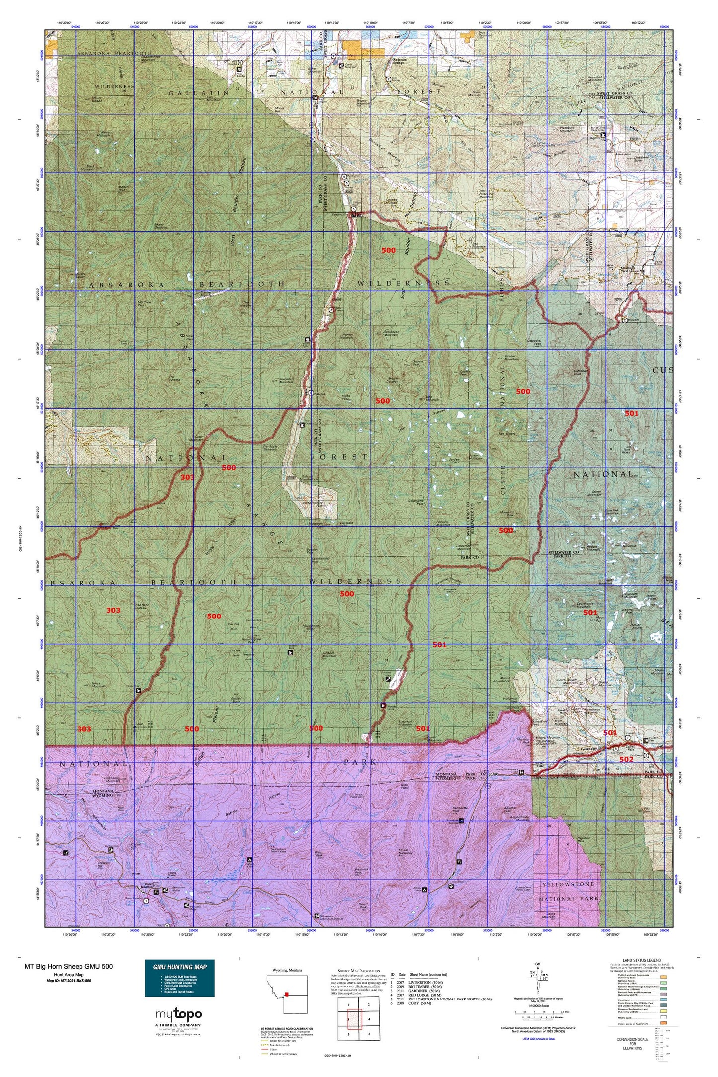 Montana Big Horn Sheep GMU 500 Map Image