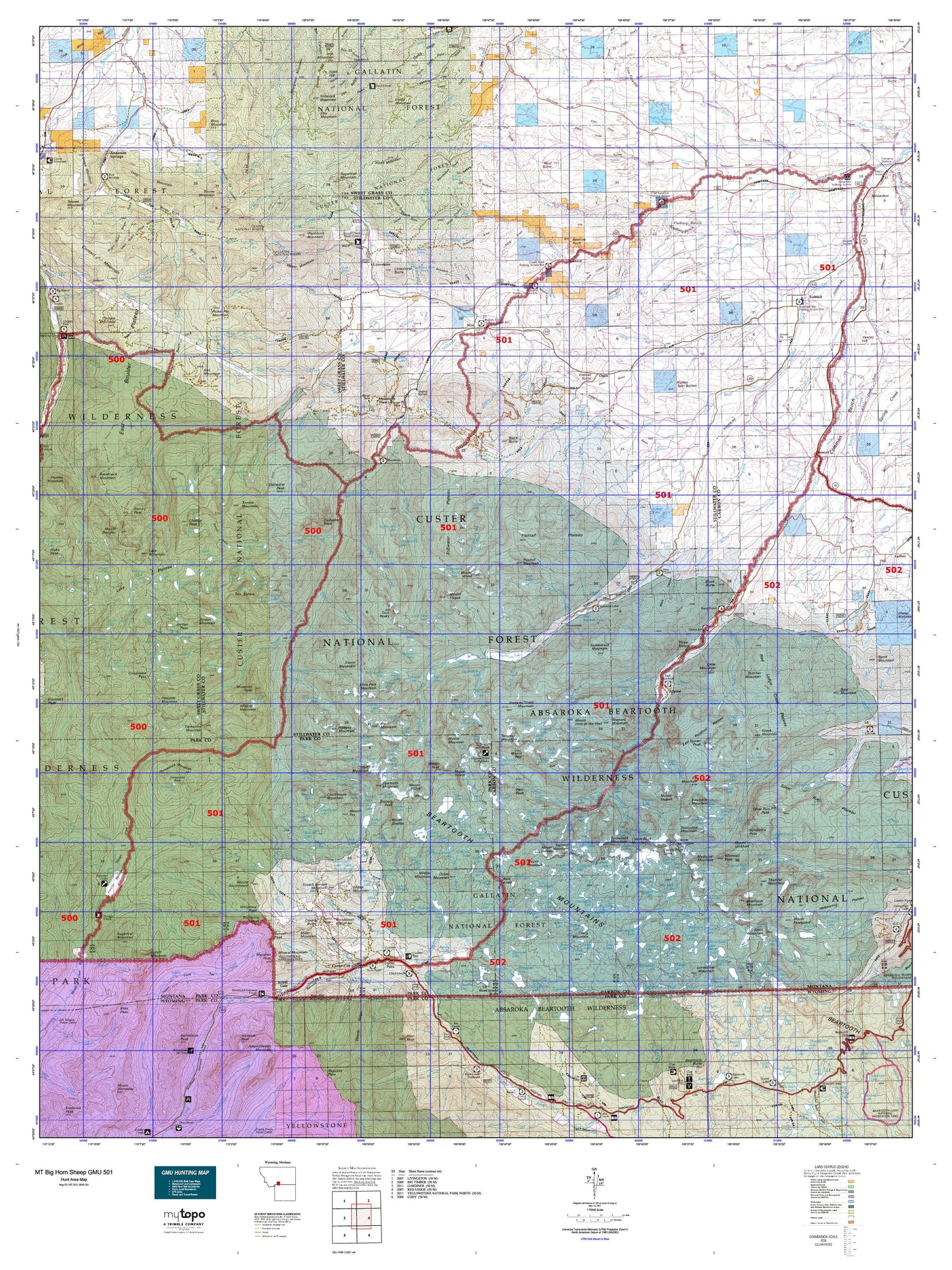 Montana Big Horn Sheep GMU 501 Map Image