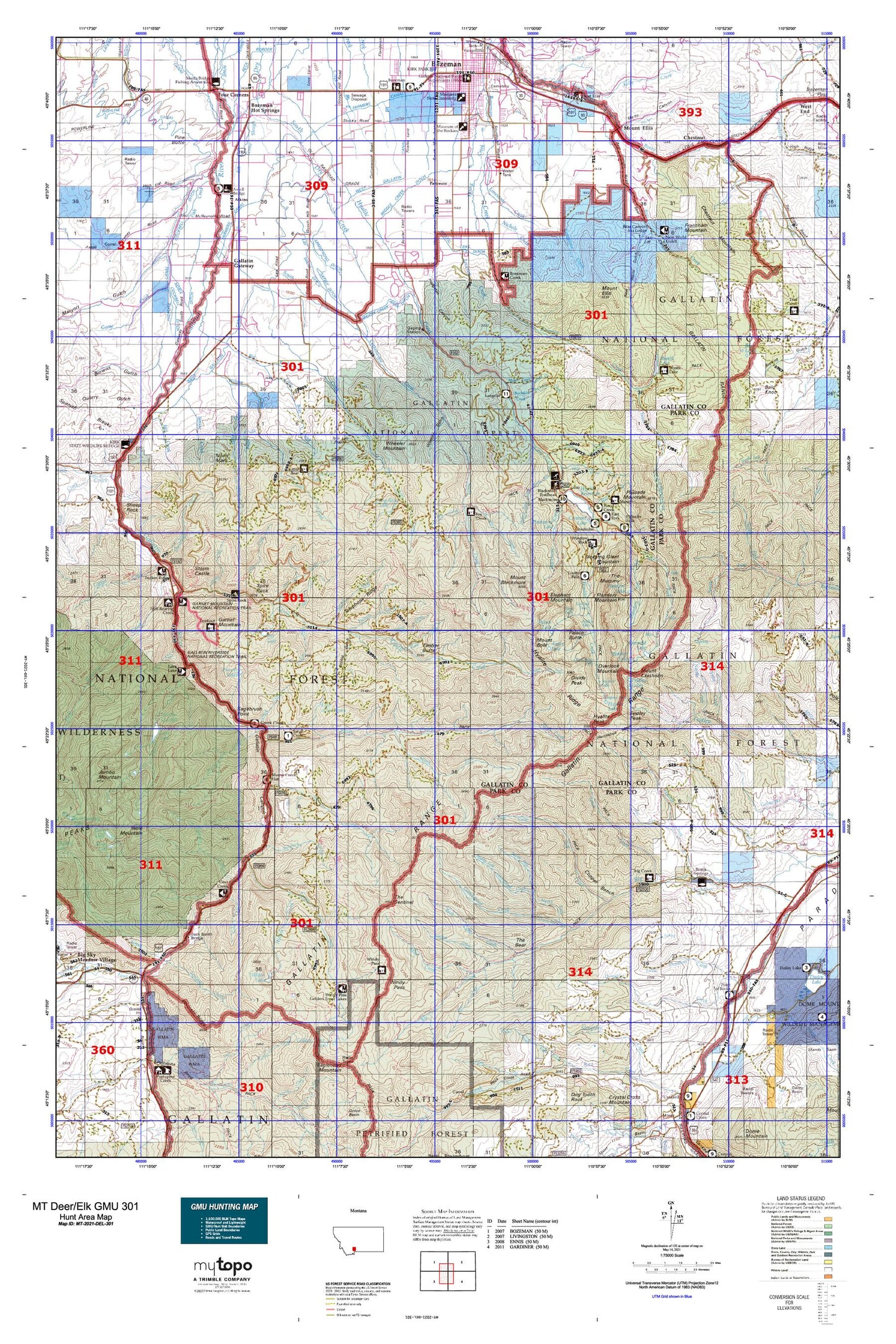 Montana Deer/Elk GMU 301 Map Image