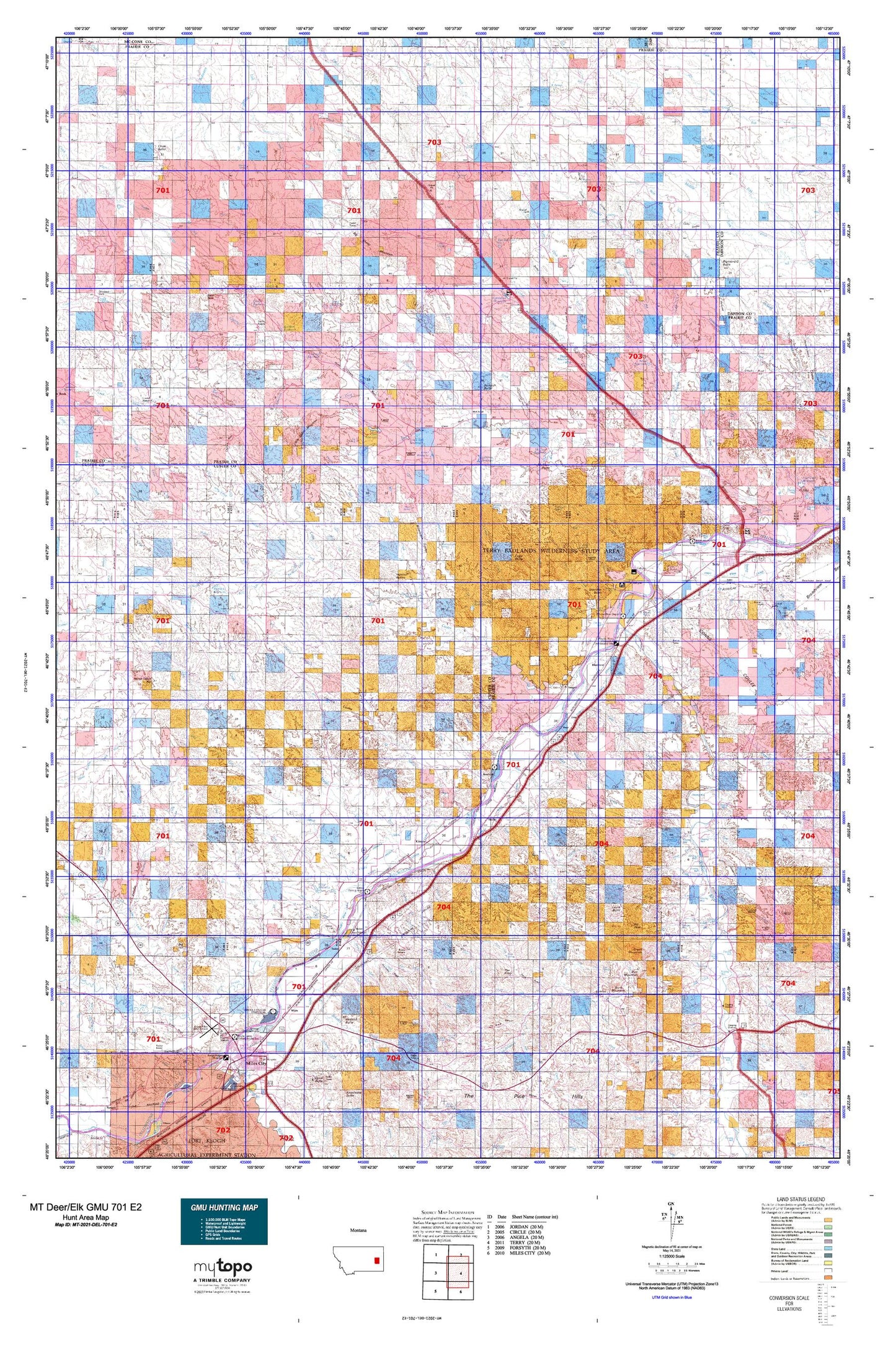 Montana Deer/Elk GMU 701 E2 Map Image