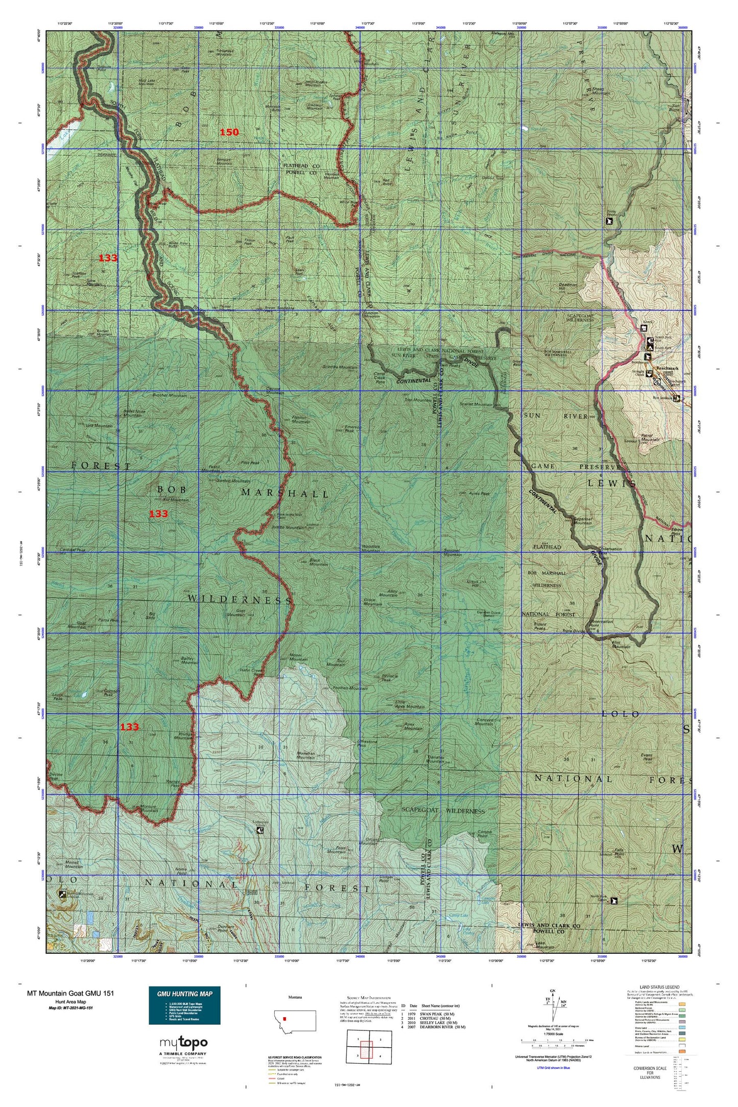 Montana Mountain Goat GMU 151 Map Image