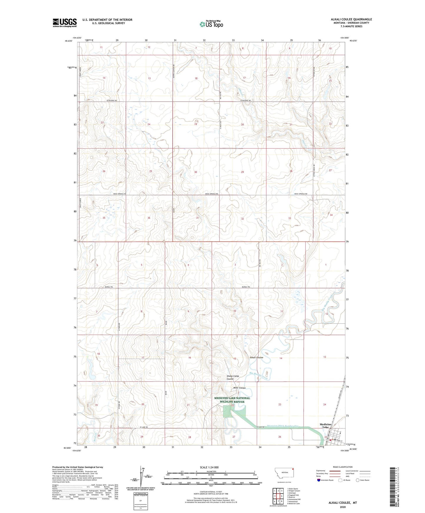 Alkali Coulee Montana US Topo Map Image