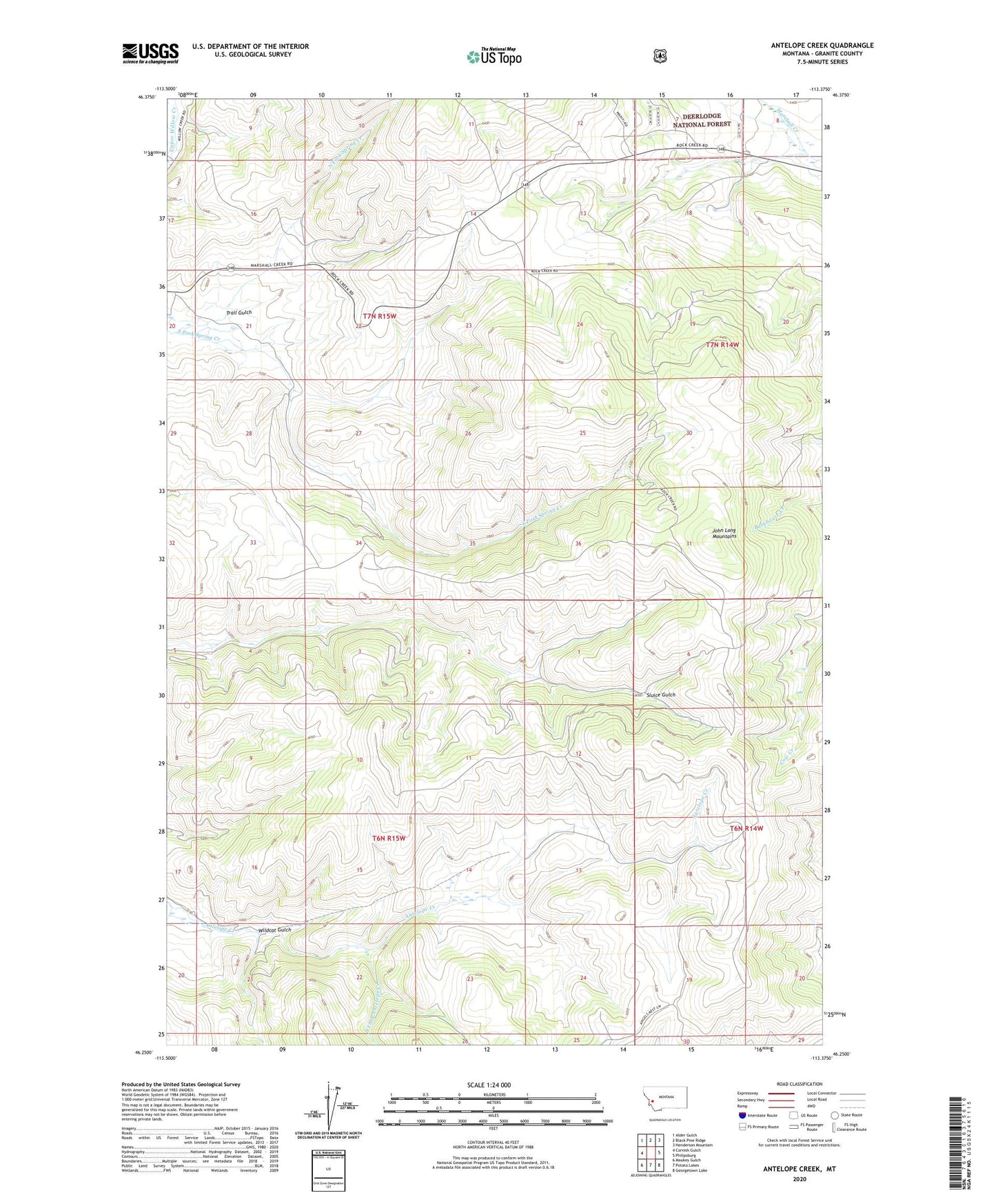 Antelope Creek Montana US Topo Map Image
